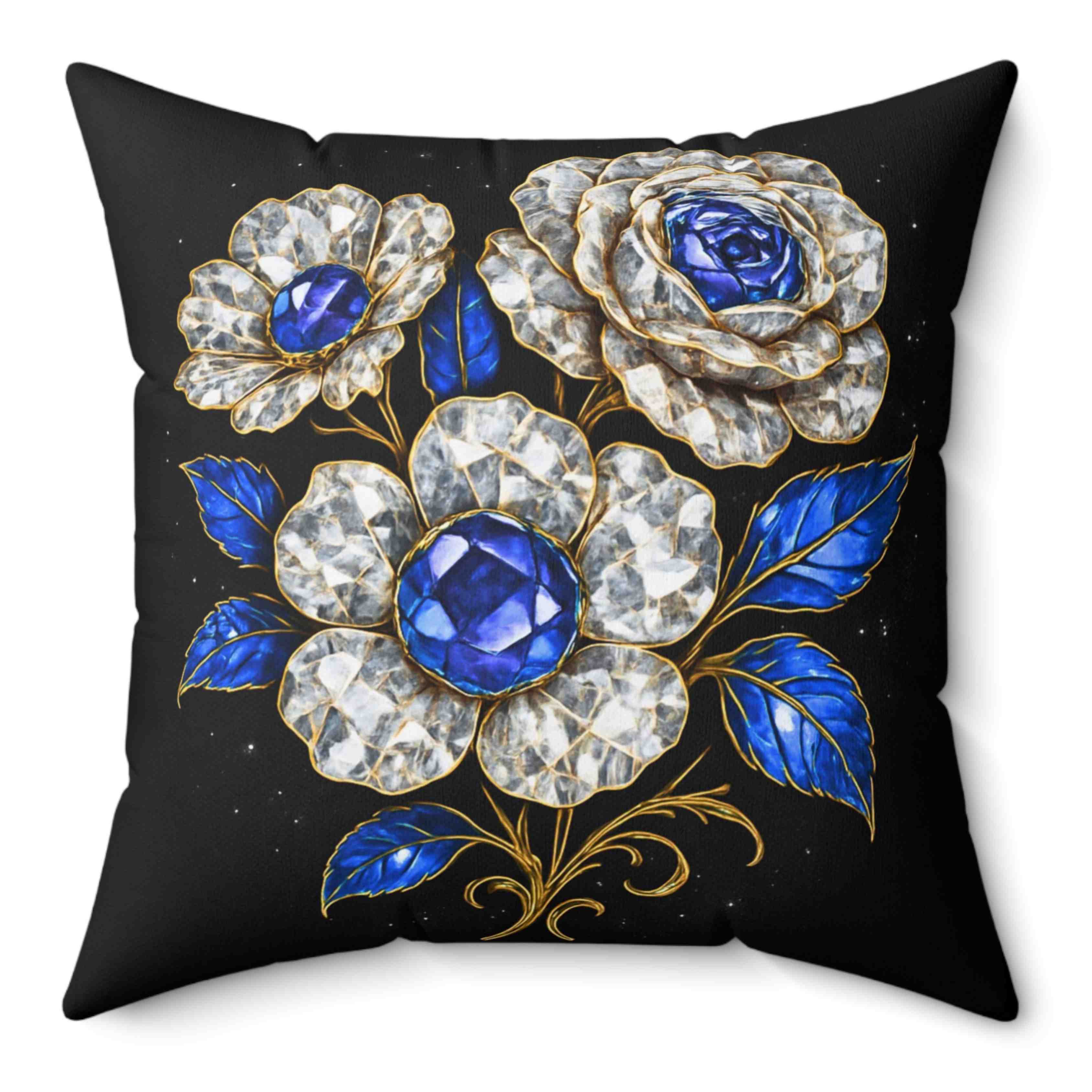 Blue Sapphire and Diamond Gem Floral Pillow | Decorative Square Throw Pillow product thumbnail image Blue Sapphire and Diamond Gem Floral Pillow | Decorative Square Throw Pillow product thumbnail image