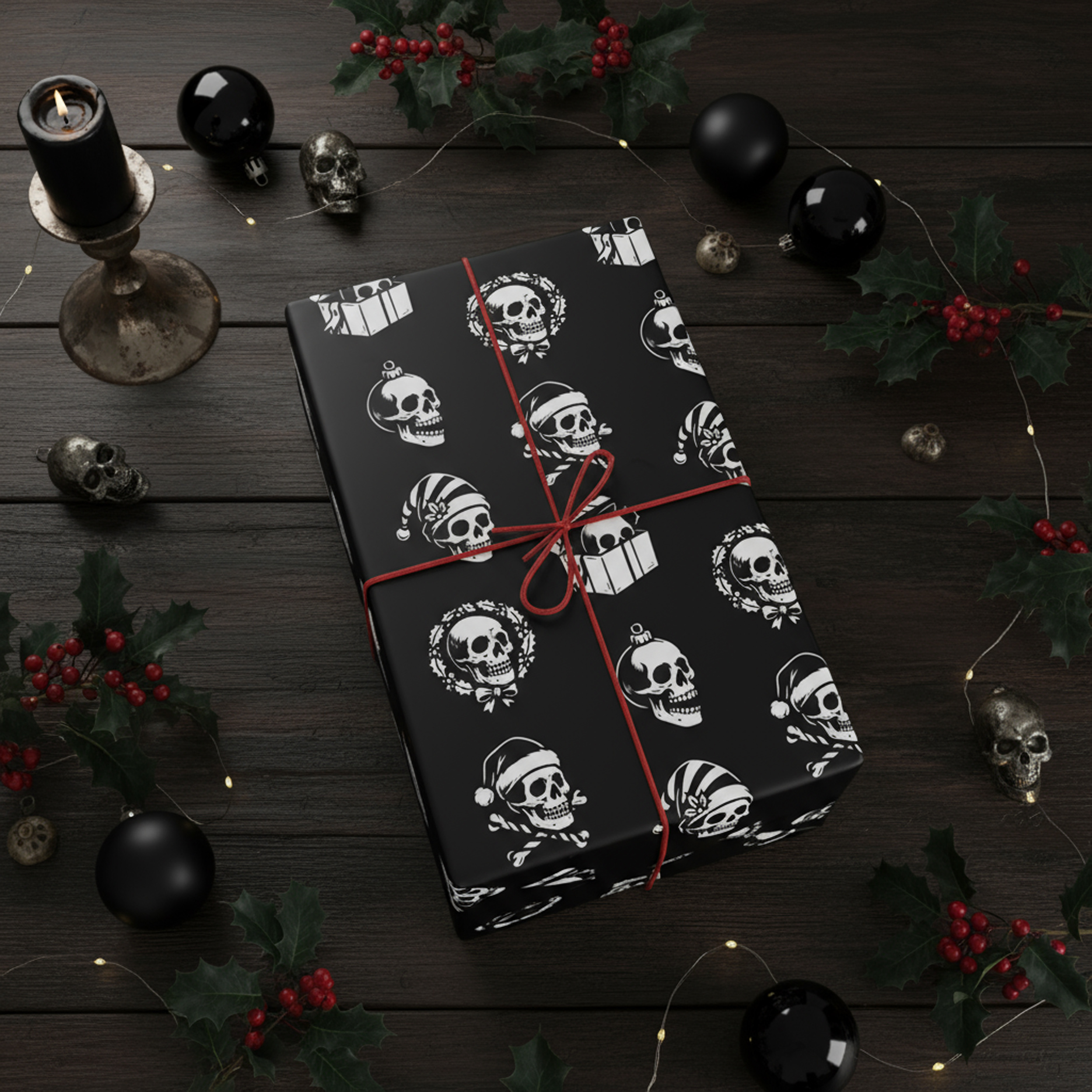Gothic Skulls Christmas Wrapping Paper | Dark Xmas Gift Wrap Gothic Skulls Christmas Wrapping Paper | Dark Xmas Gift Wrap