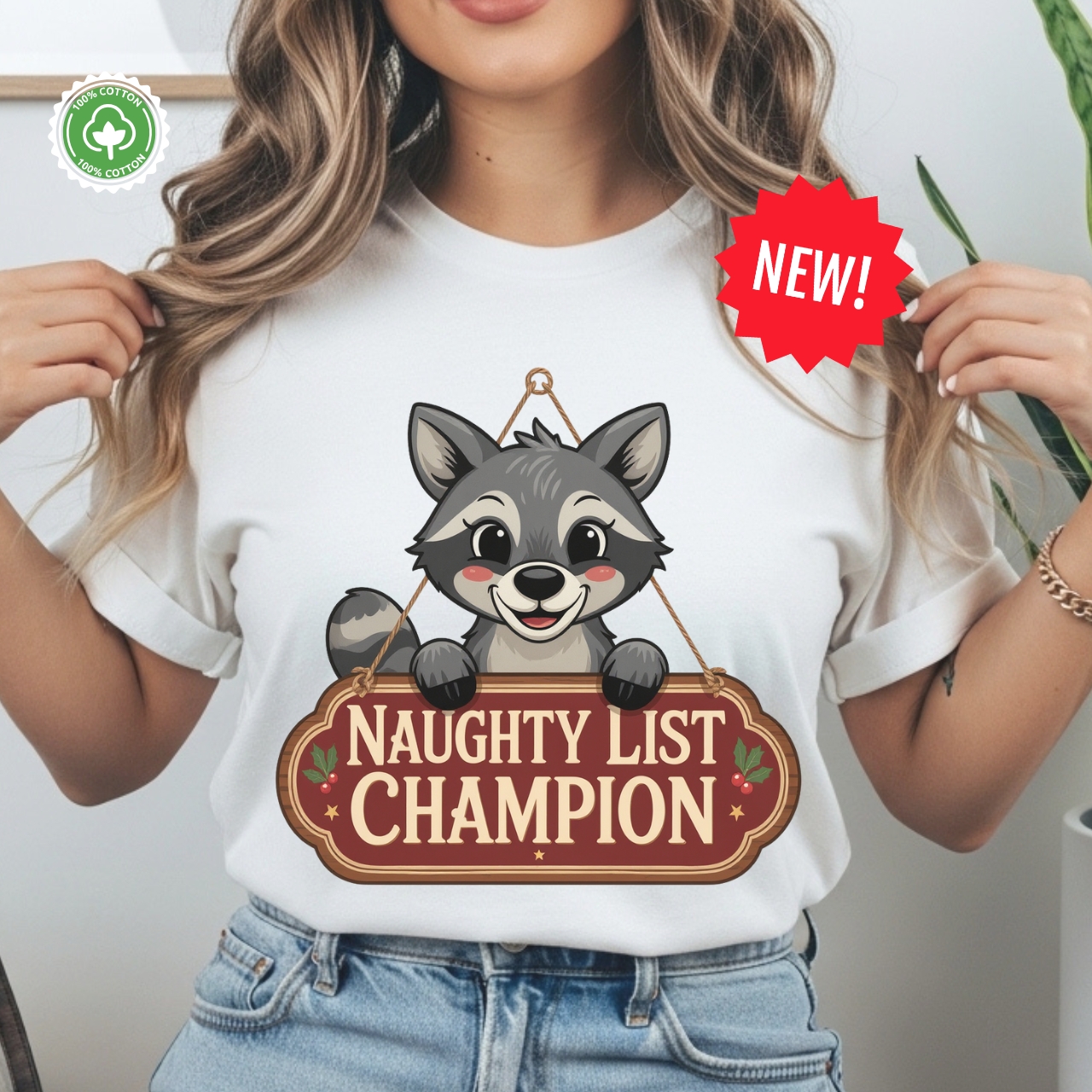Naughty List Champion Tee Cute Raccoon Christmas Shirt product thumbnail image