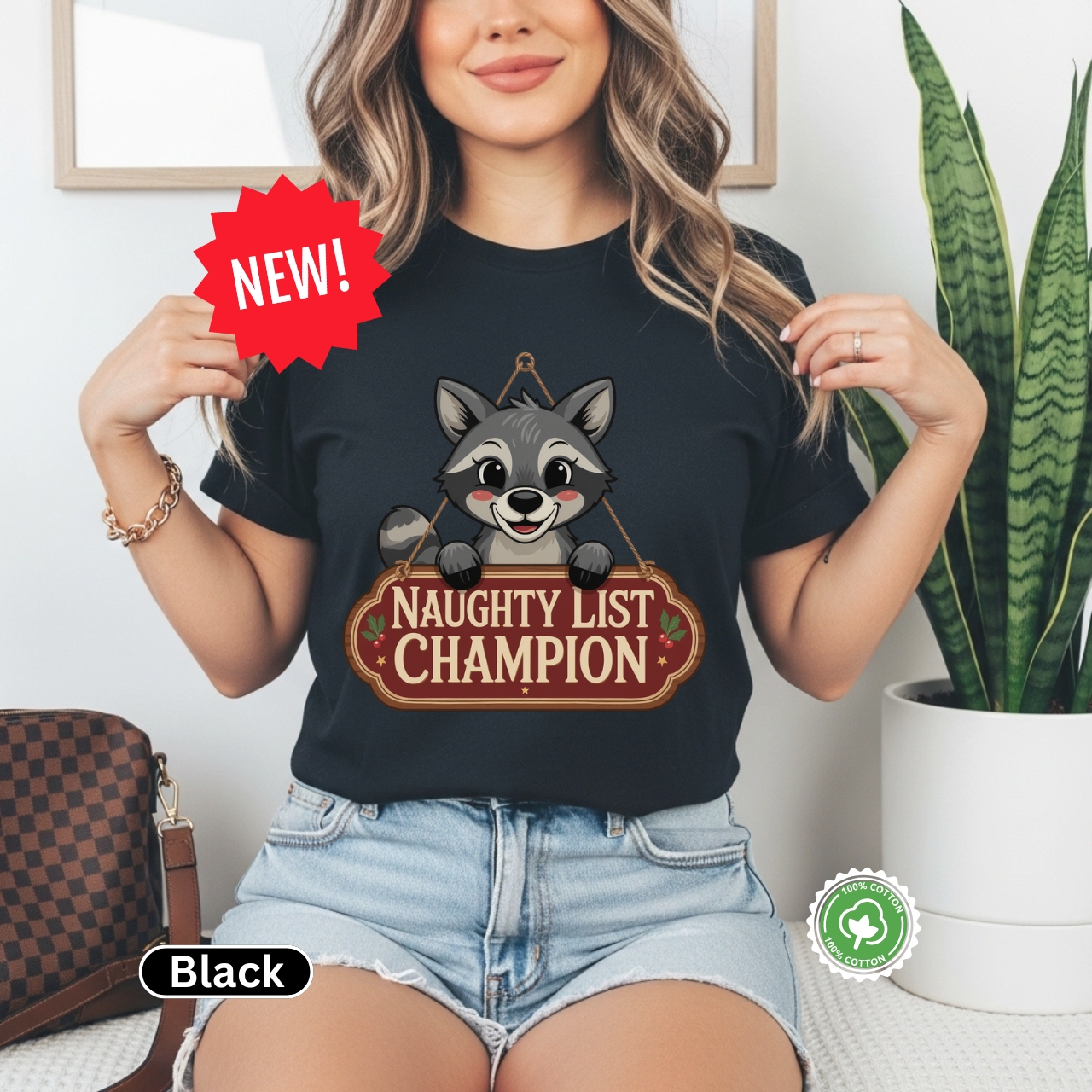 Naughty List Champion Tee Cute Raccoon Christmas Shirt product thumbnail image