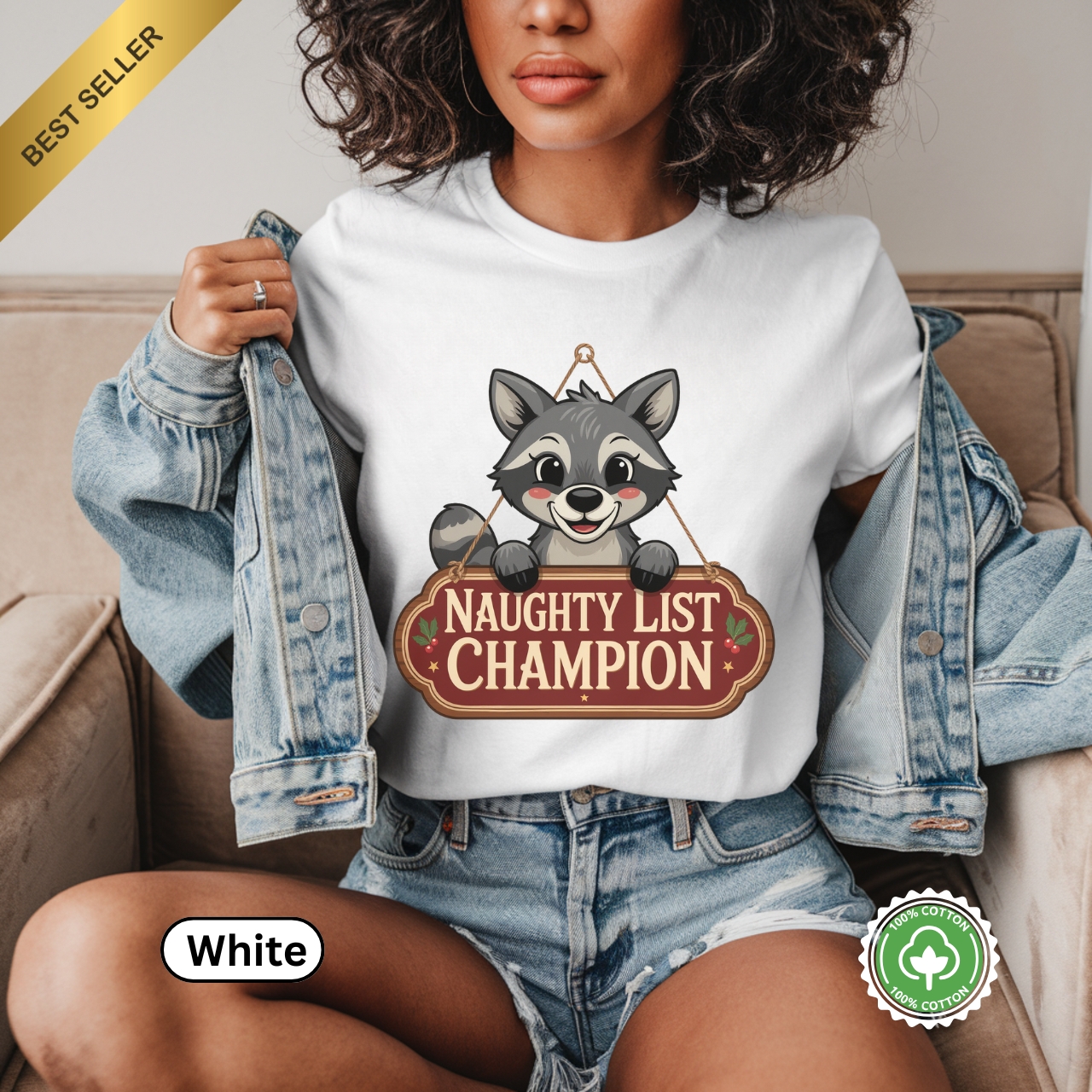 Naughty List Champion Tee Cute Raccoon Christmas Shirt product thumbnail image Naughty List Champion Tee Cute Raccoon Christmas Shirt product thumbnail image