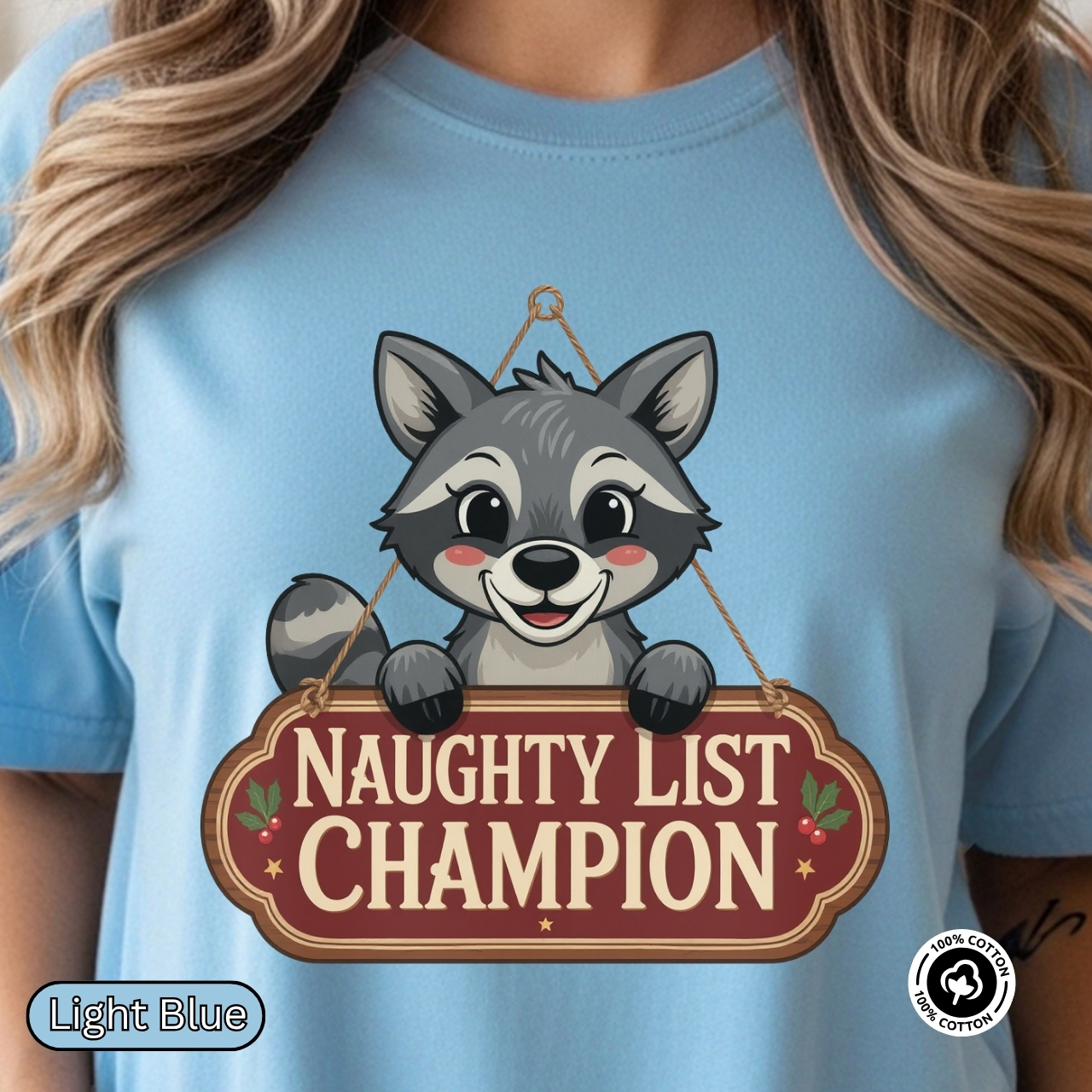 Naughty List Champion Tee Cute Raccoon Christmas Shirt product thumbnail image