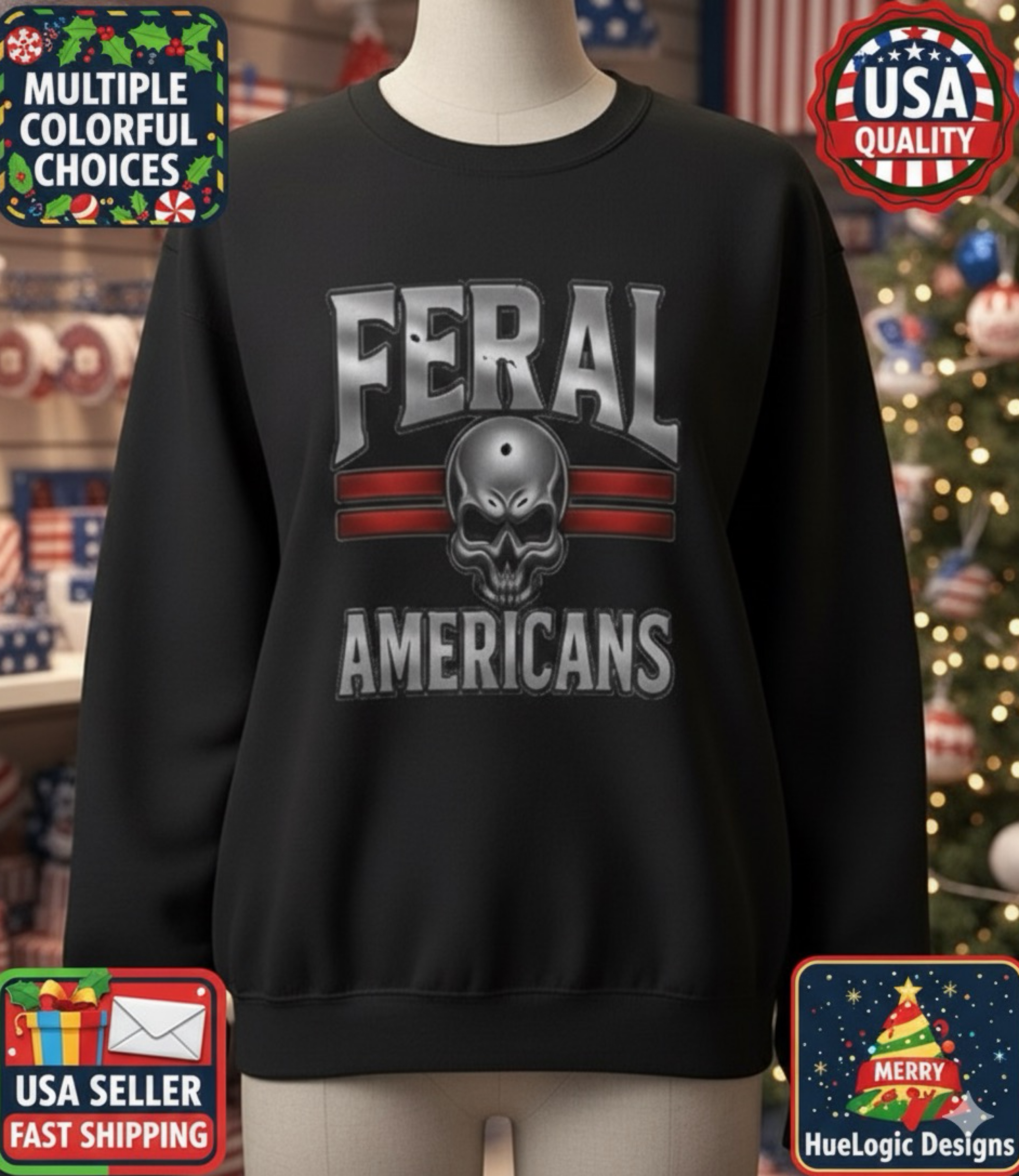 Feral Americans Sweatshirt Skull Graphic Biker Patriot Pullover USA Grit Style Feral Americans Sweatshirt Skull Graphic Biker Patriot Pullover USA Grit Style