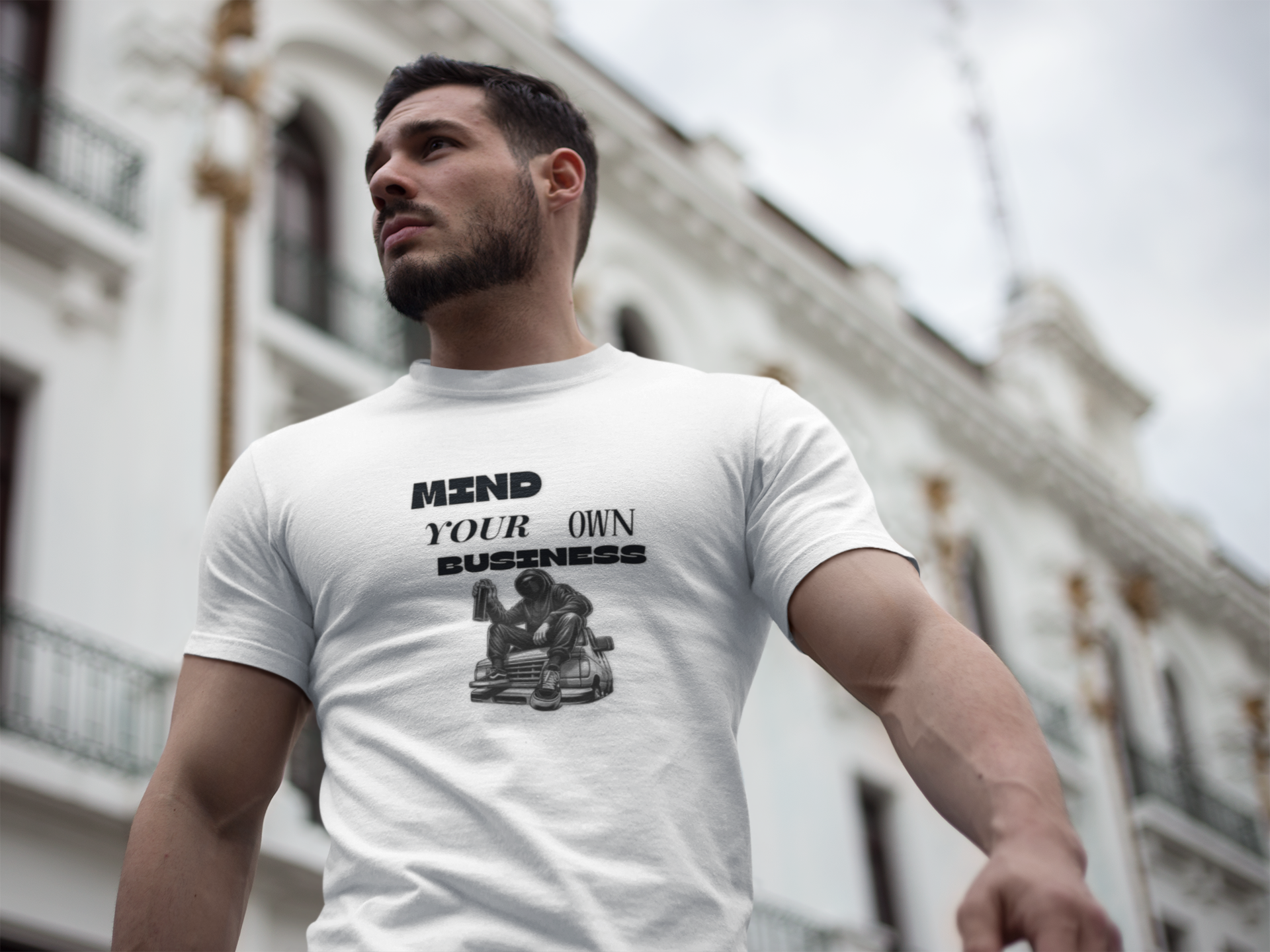 Mind Your Own Business T-Shirt — Retro Statue Graphic Tee product thumbnail image Mind Your Own Business T-Shirt — Retro Statue Graphic Tee product thumbnail image