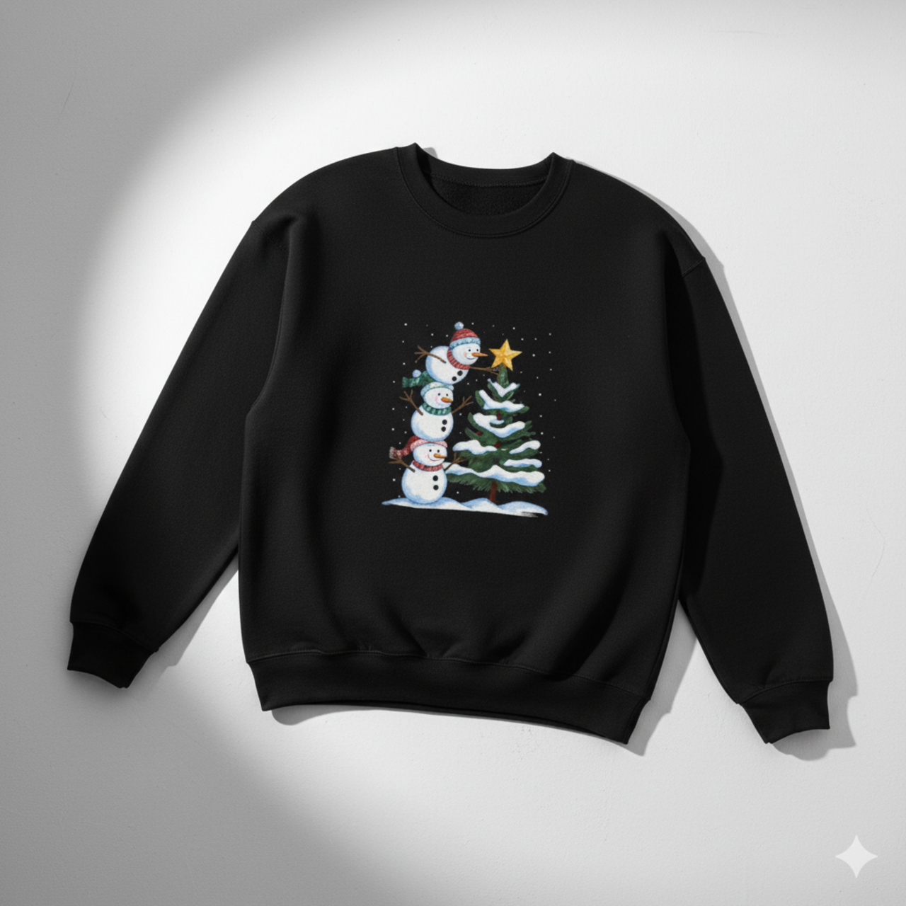 Snowman Tree Crewneck Sweatshirt — Cute Stacked Snowmen &amp; Christmas Tree Holiday Sweater product thumbnail image