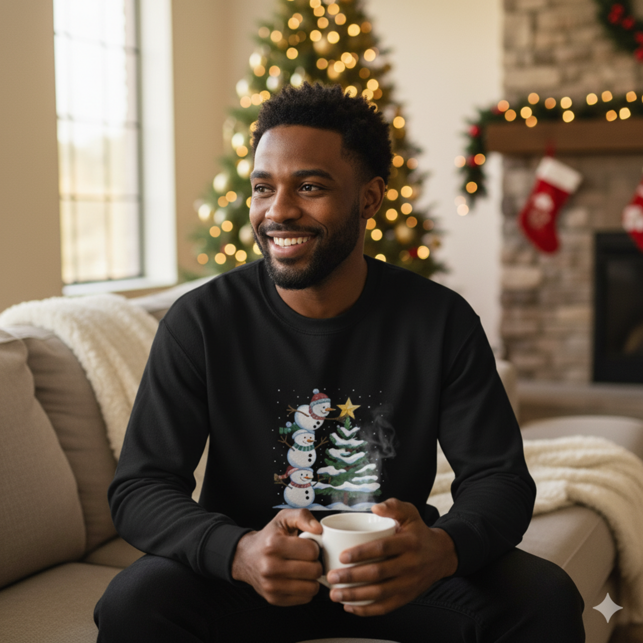 Snowman Tree Crewneck Sweatshirt — Cute Stacked Snowmen & Christmas Tree Holiday Sweater product thumbnail image Snowman Tree Crewneck Sweatshirt — Cute Stacked Snowmen & Christmas Tree Holiday Sweater product thumbnail image