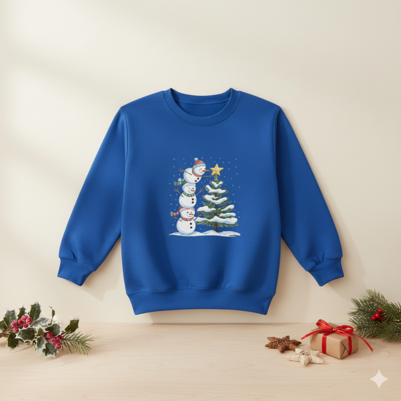 Kids Christmas Sweatshirt — Stacked Snowmen Decorating Tree Holiday Pullover product thumbnail image Kids Christmas Sweatshirt — Stacked Snowmen Decorating Tree Holiday Pullover product thumbnail image