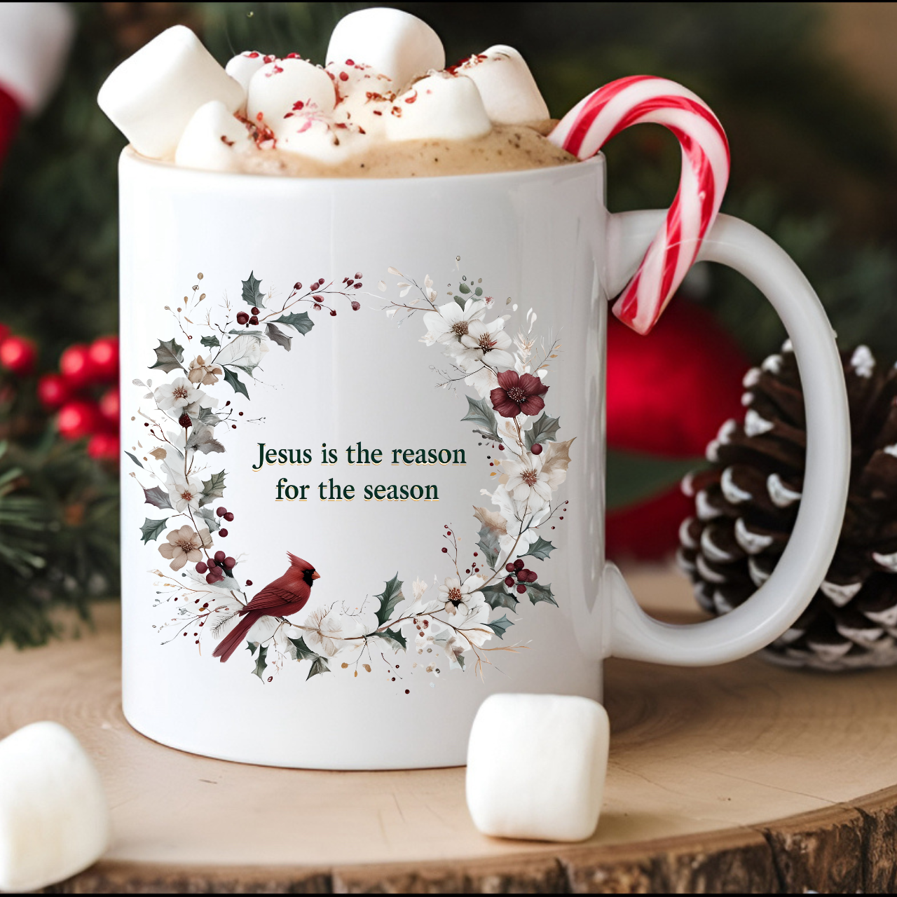 Jesus is the reason for the season Christian Floral Coffee Mug | Faith Christmas Gift for Women | 11oz, 15oz product thumbnail image Jesus is the reason for the season Christian Floral Coffee Mug | Faith Christmas Gift for Women | 11oz, 15oz product thumbnail image