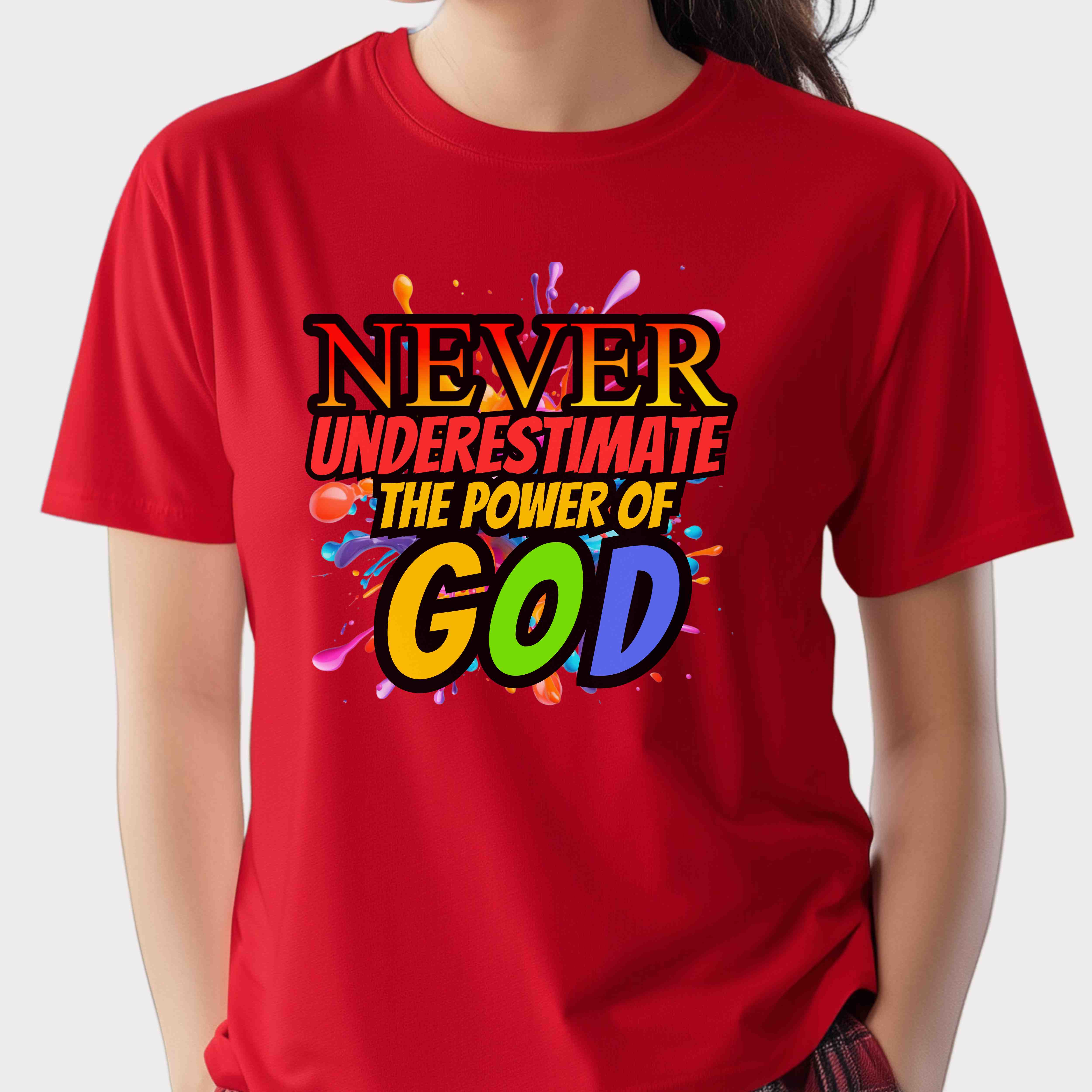 "Never Underestimate the Power of God" Christian Women’s Cotton Short Sleeve T-Shirt – Bold Faith, Inspirational Gift  product thumbnail image