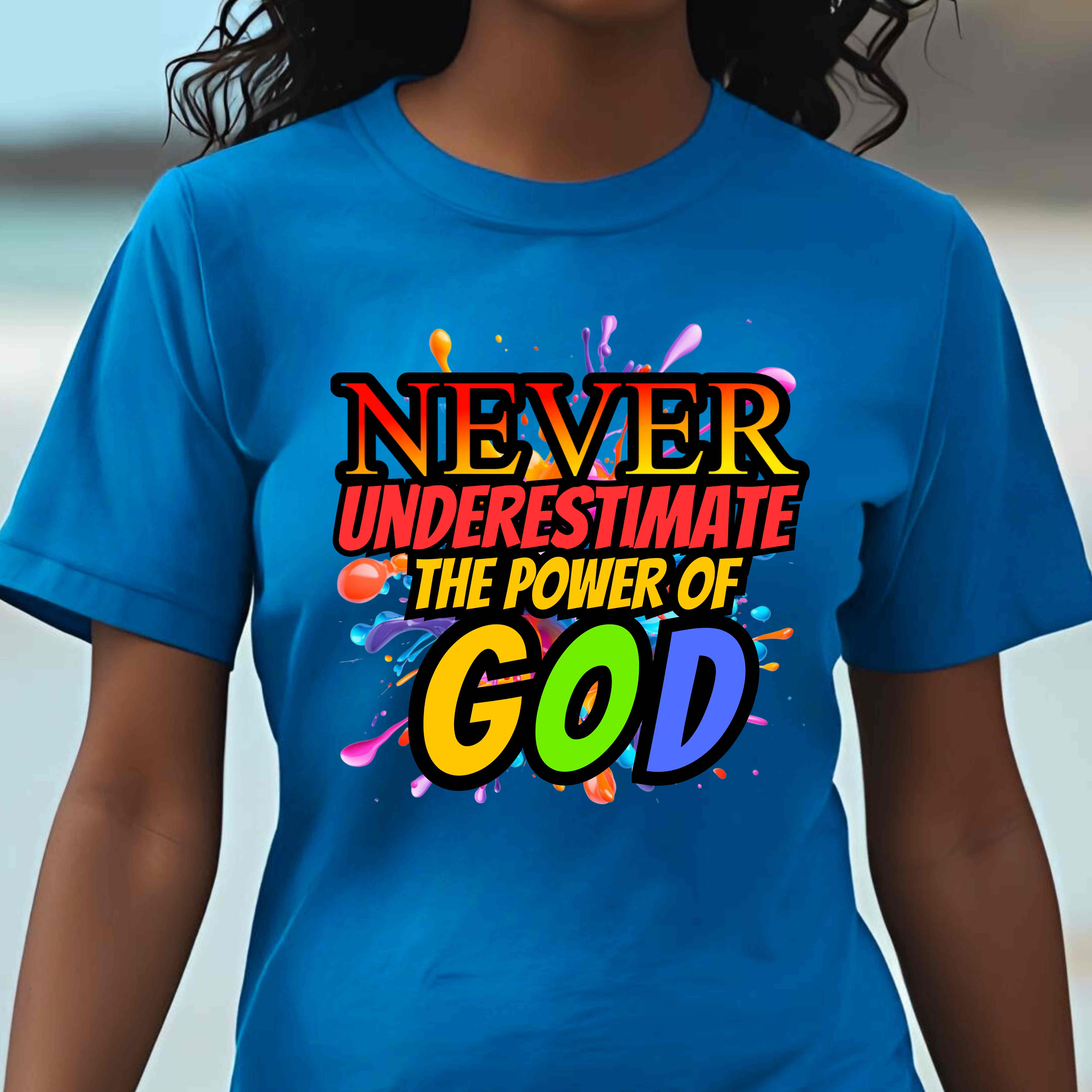 "Never Underestimate the Power of God" Christian Women’s Cotton Short Sleeve T-Shirt – Bold Faith, Inspirational Gift  product thumbnail image