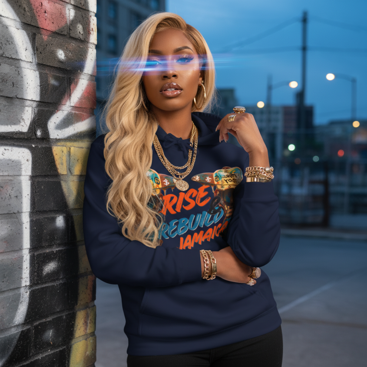 RISE &amp; REBUILD JAMAICA Hurricane Melissa Charity Hoodie - Future Fatboi Drip Art Streetwear