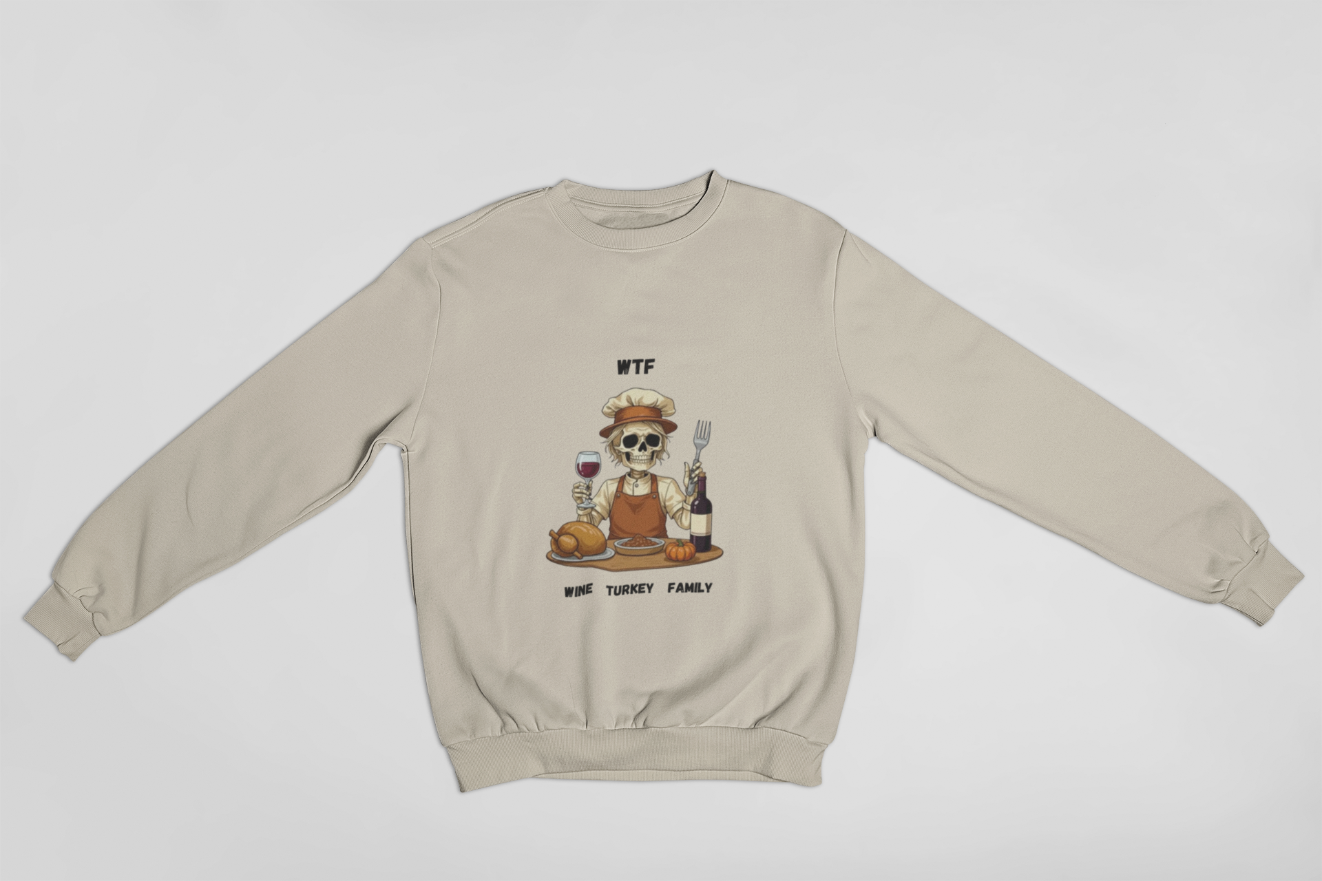 Sweatshirt — WTF (Wine Turkey Family) Skull Thanksgiving Crewneck product thumbnail image