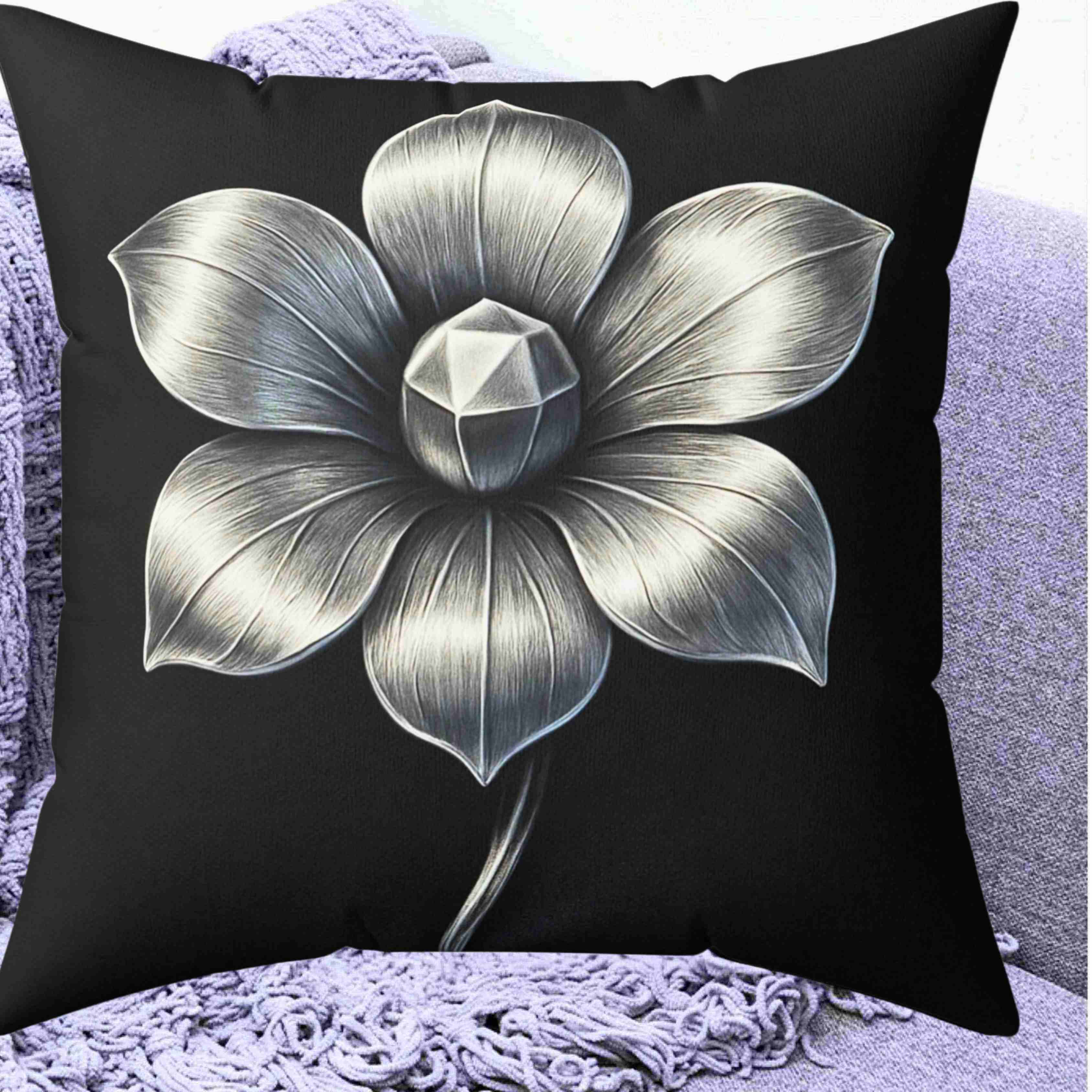 Stainless Steel Metallic looking Flower Spun Polyester Pillow | Floral Decorative Throw Pillow product thumbnail image