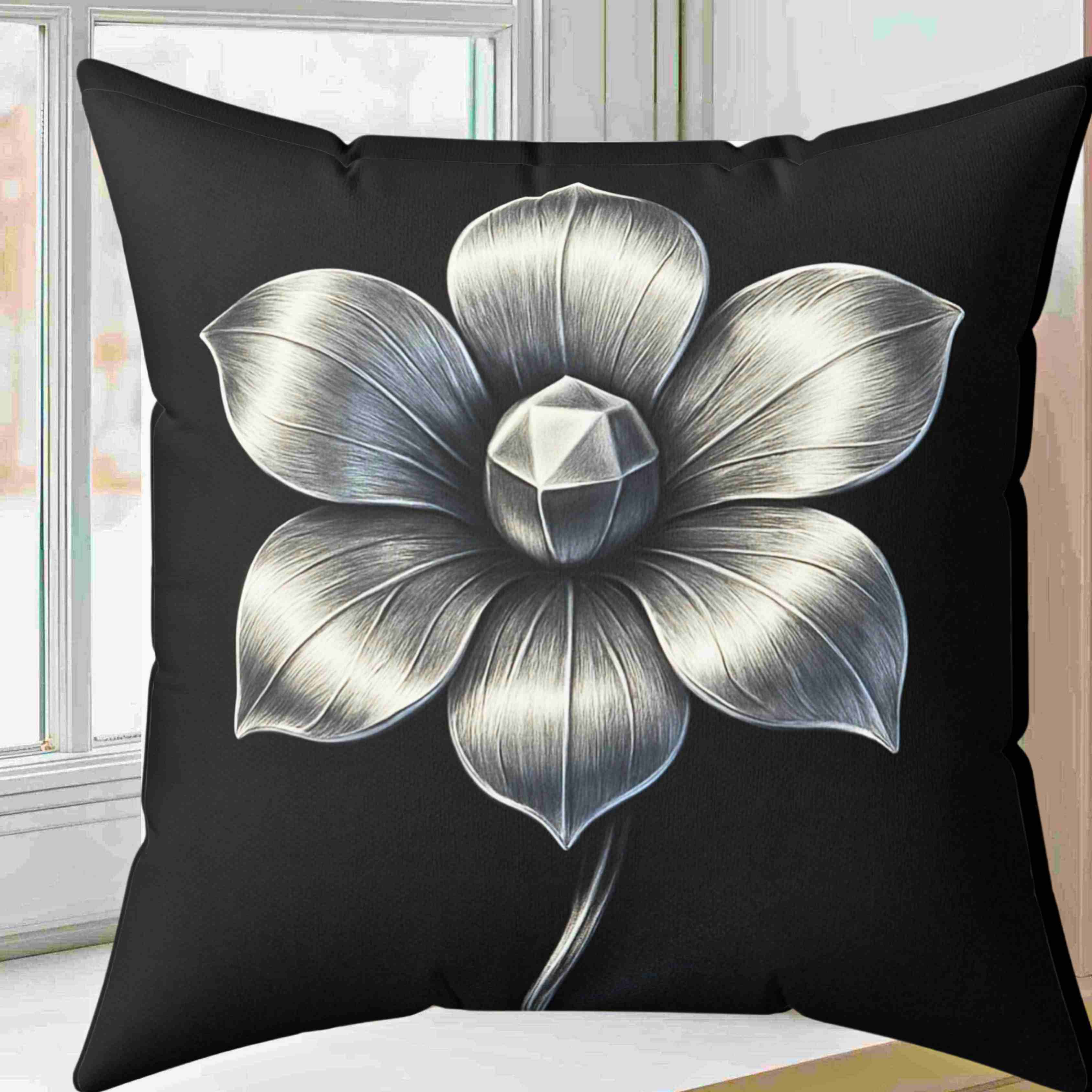 Stainless Steel Metallic looking Flower Spun Polyester Pillow | Floral Decorative Throw Pillow product thumbnail image