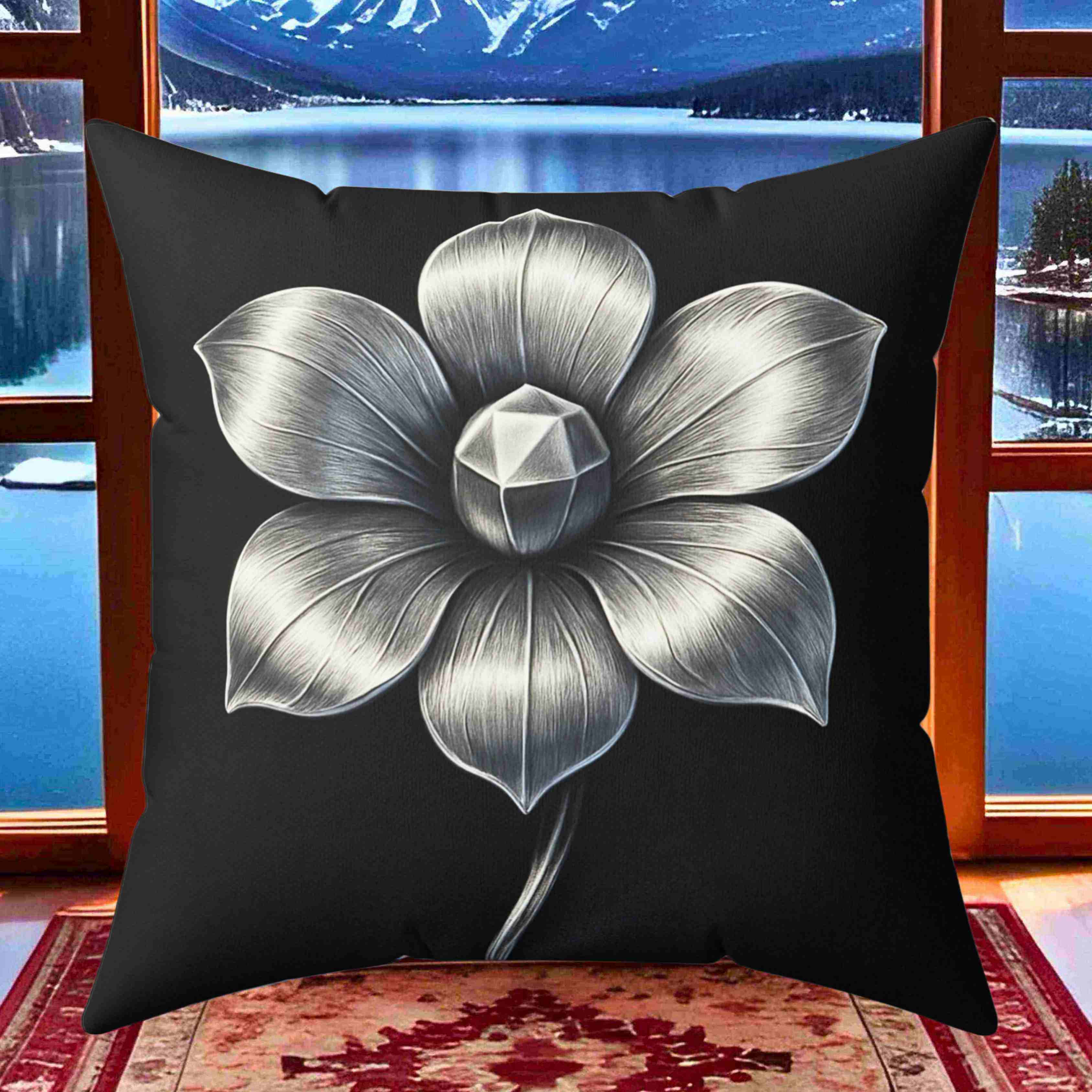 Stainless Steel Metallic looking Flower Spun Polyester Pillow | Floral Decorative Throw Pillow product thumbnail image