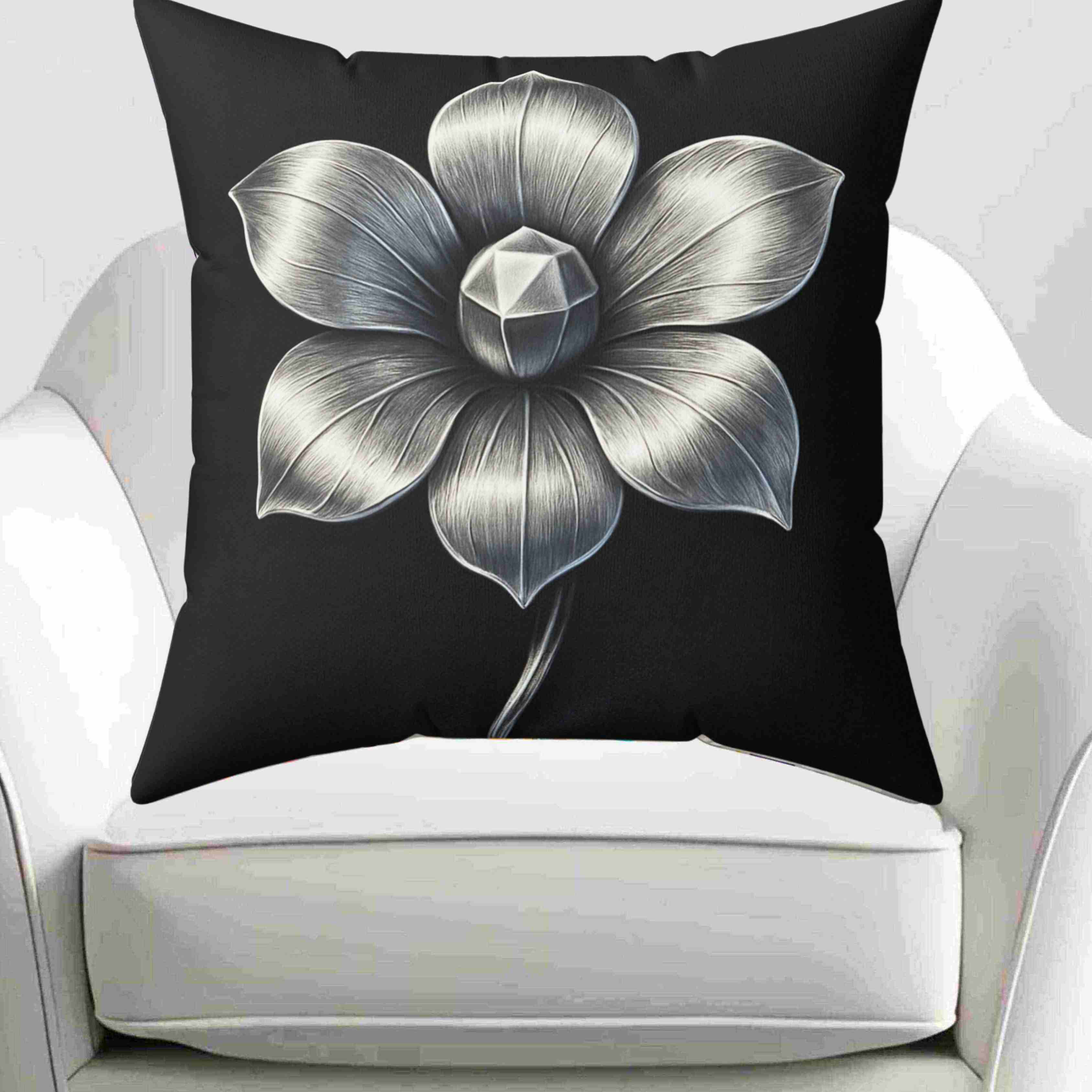 Stainless Steel Metallic looking Flower Spun Polyester Pillow | Floral Decorative Throw Pillow product thumbnail image