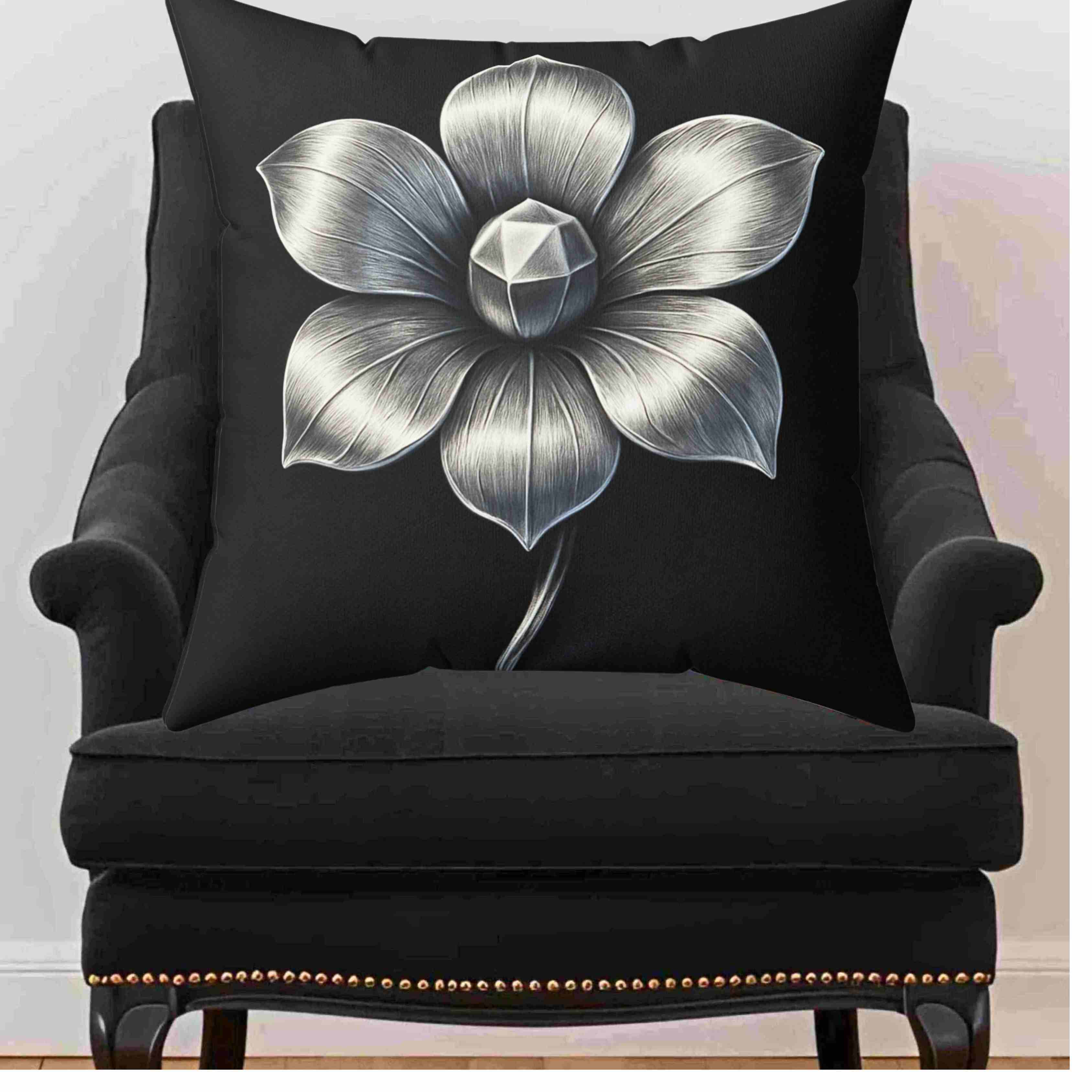 Stainless Steel Metallic looking Flower Spun Polyester Pillow | Floral Decorative Throw Pillow product thumbnail image