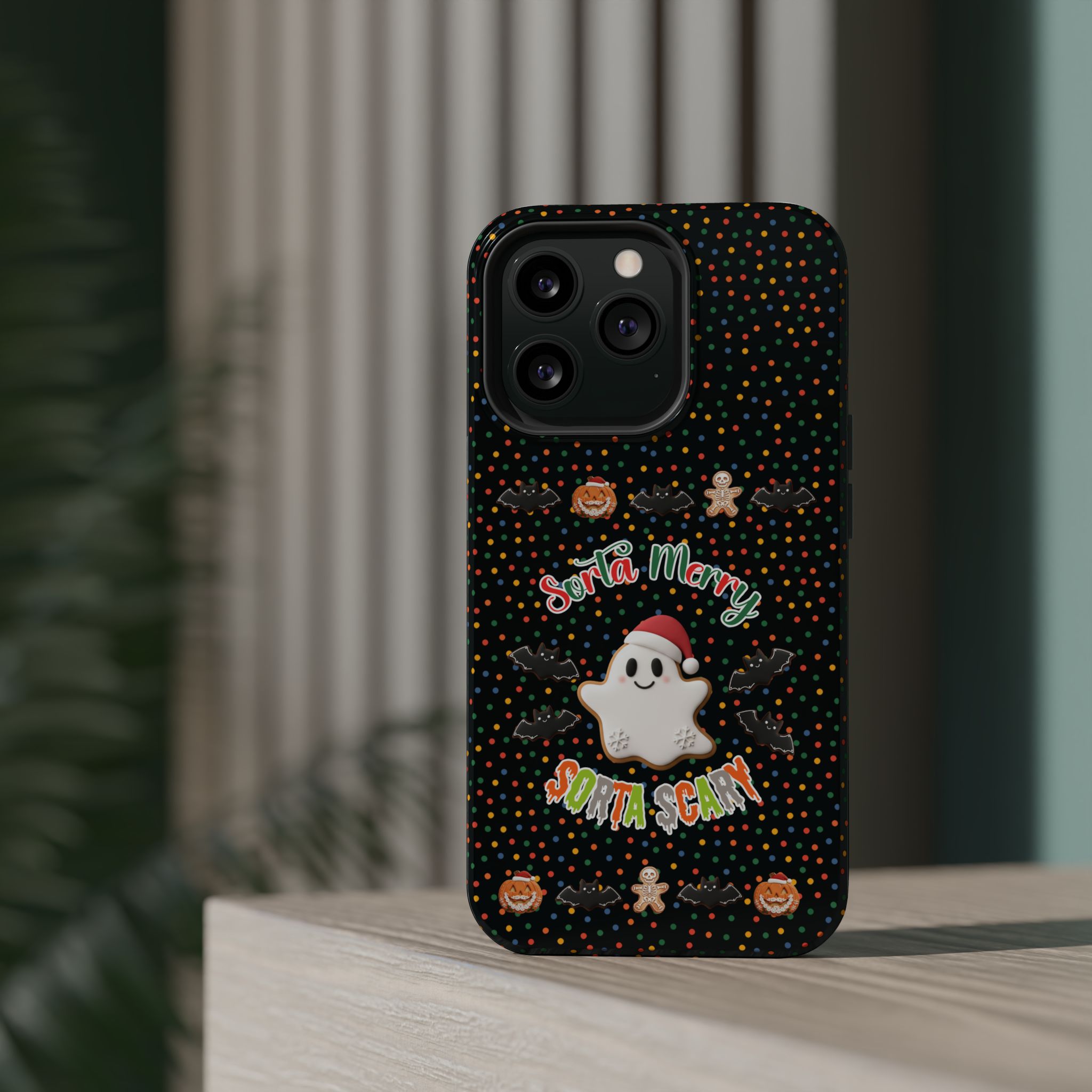 Customizable Sorta Merry, Sorta Scary iPhone Case — Spooky Christmas Cookie Design | MagSafe Compatible Double-Layer Cover product thumbnail image
