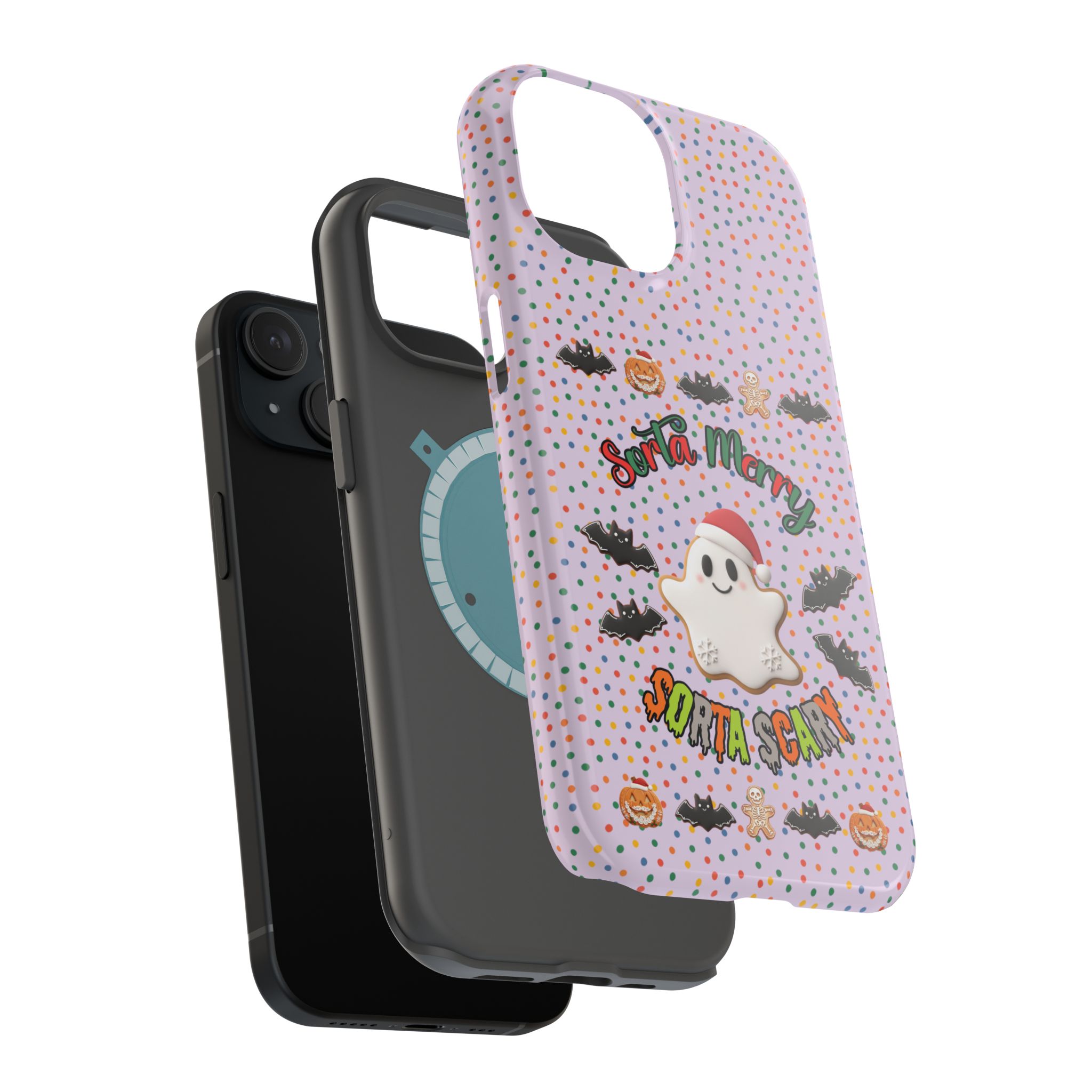 Customizable Sorta Merry, Sorta Scary iPhone Case — Spooky Christmas Cookie Design | MagSafe Compatible Double-Layer Cover