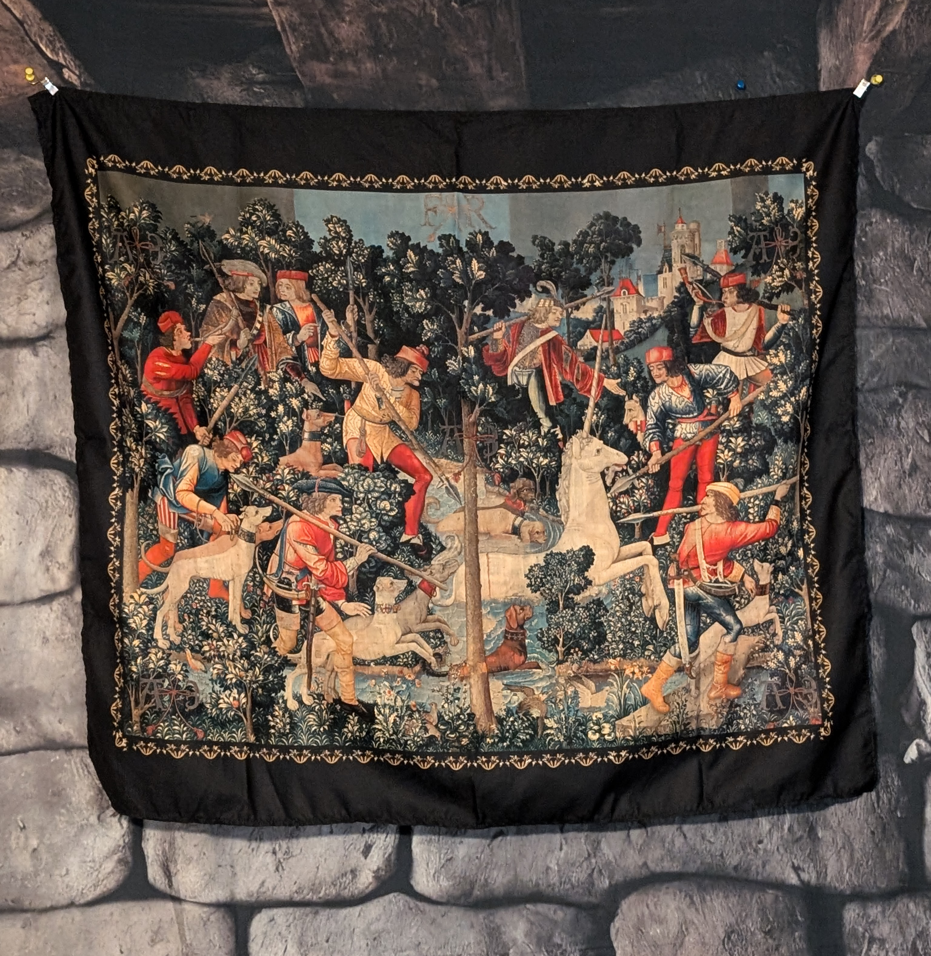 The Unicorn Crosses the Stream — Medieval Wall Tapestry (Fabric Edition) product thumbnail image