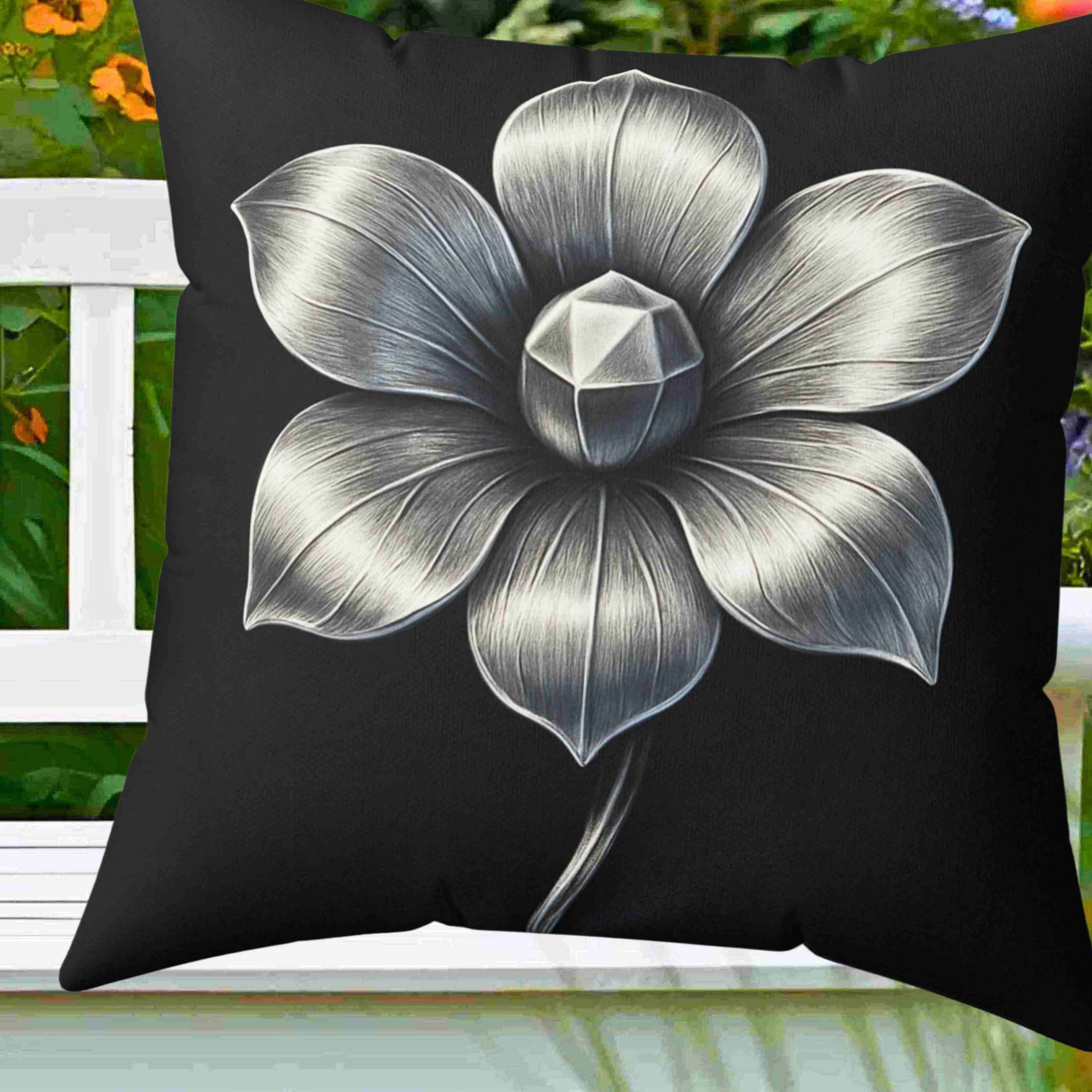 Stainless Steel Metallic looking Flower Spun Polyester Pillow | Floral Decorative Throw Pillow product thumbnail image