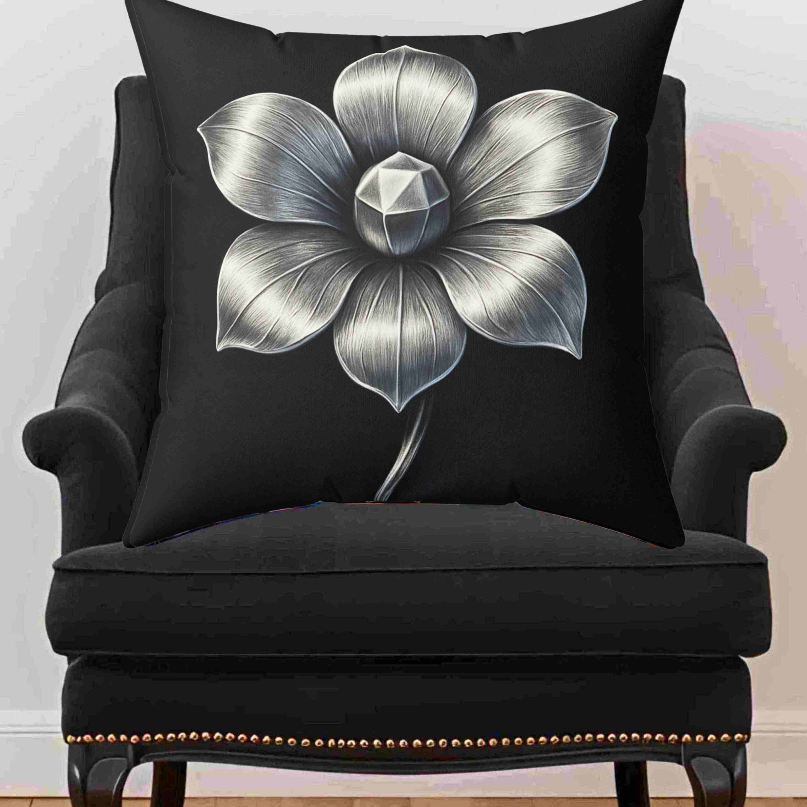 Stainless Steel Metallic looking Flower Spun Polyester Pillow | Floral Decorative Throw Pillow product thumbnail image