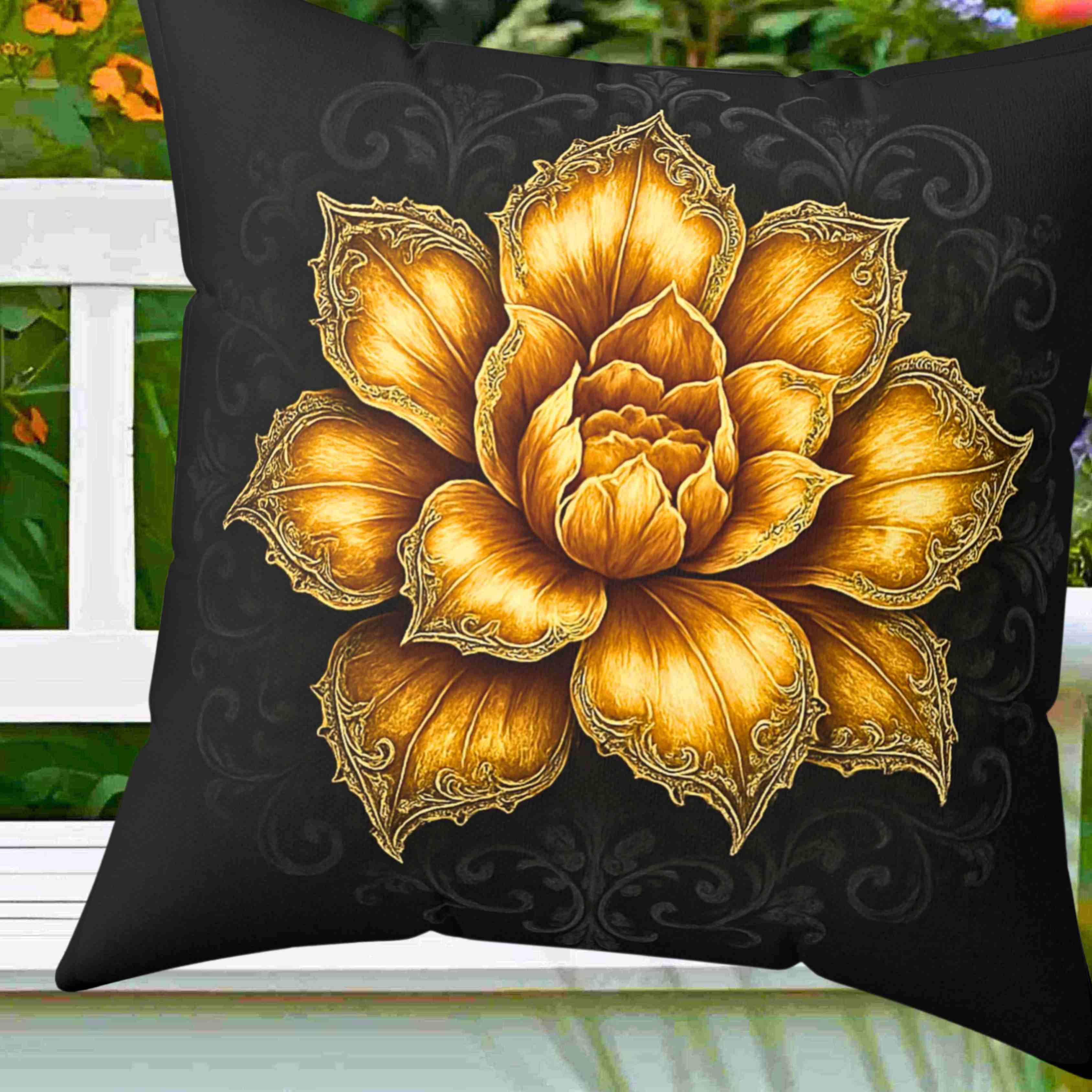 Golden Lotus Flower Pillow | Floral Decorative Throw Pillow, Botanical Home Decor product thumbnail image