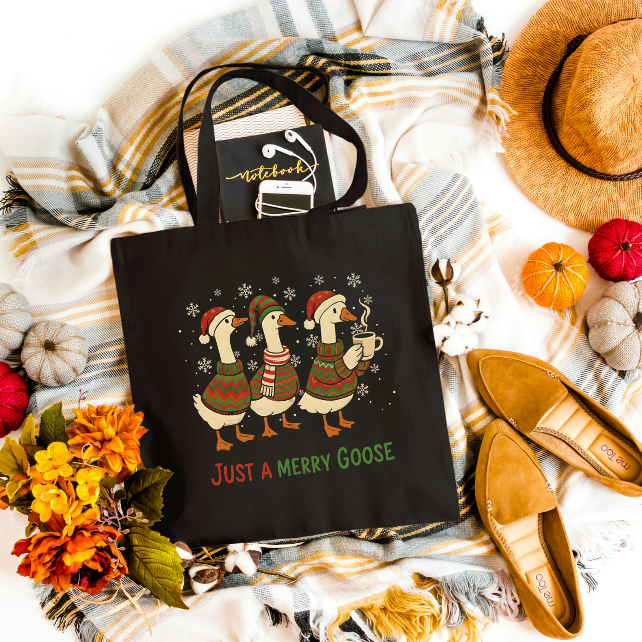 Just a Merry Goose Cotton Canvas Tote Bag, Festive Holiday Tote, Christmas Goose Shopping Bag, Fun Gift Idea product thumbnail image Just a Merry Goose Cotton Canvas Tote Bag, Festive Holiday Tote, Christmas Goose Shopping Bag, Fun Gift Idea product thumbnail image