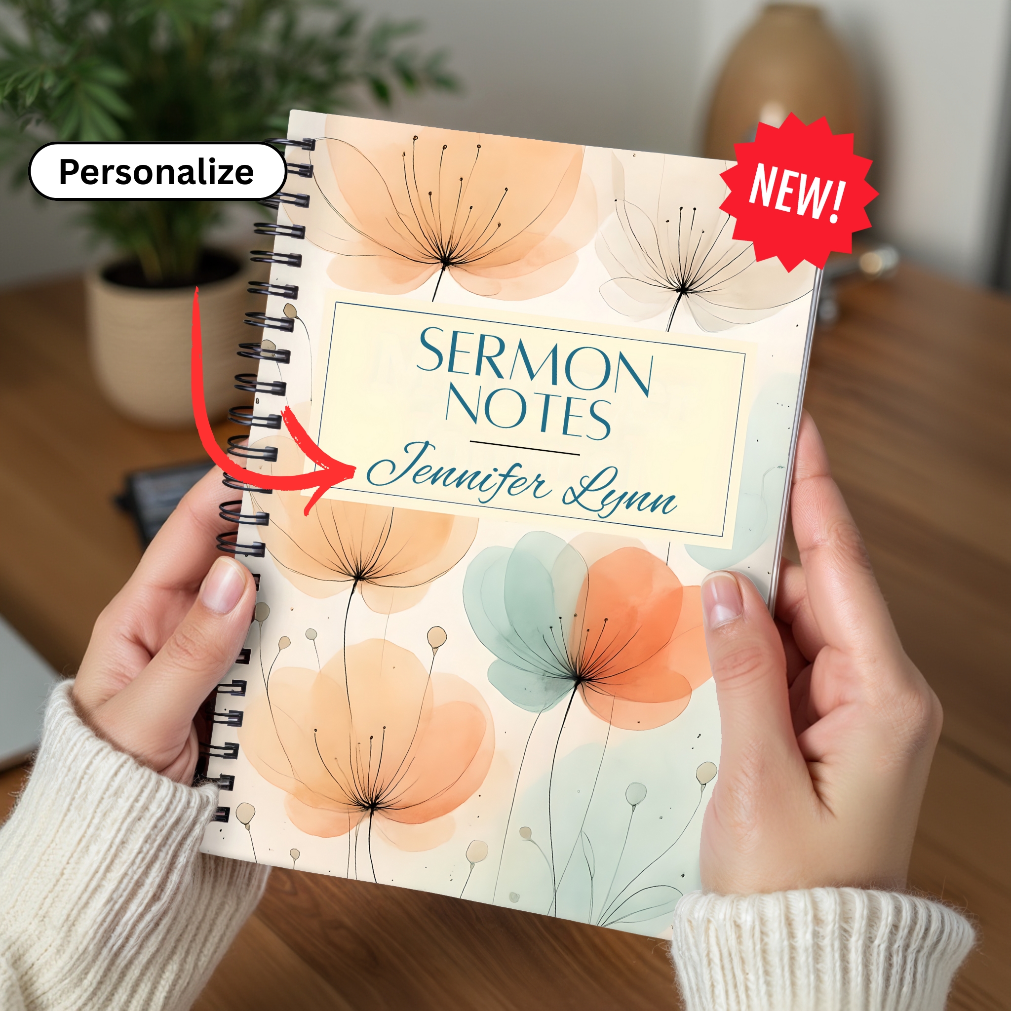 Sermon Notes Spiral Notebook Personalized Floral Ruled Journal product thumbnail image Sermon Notes Spiral Notebook Personalized Floral Ruled Journal product thumbnail image