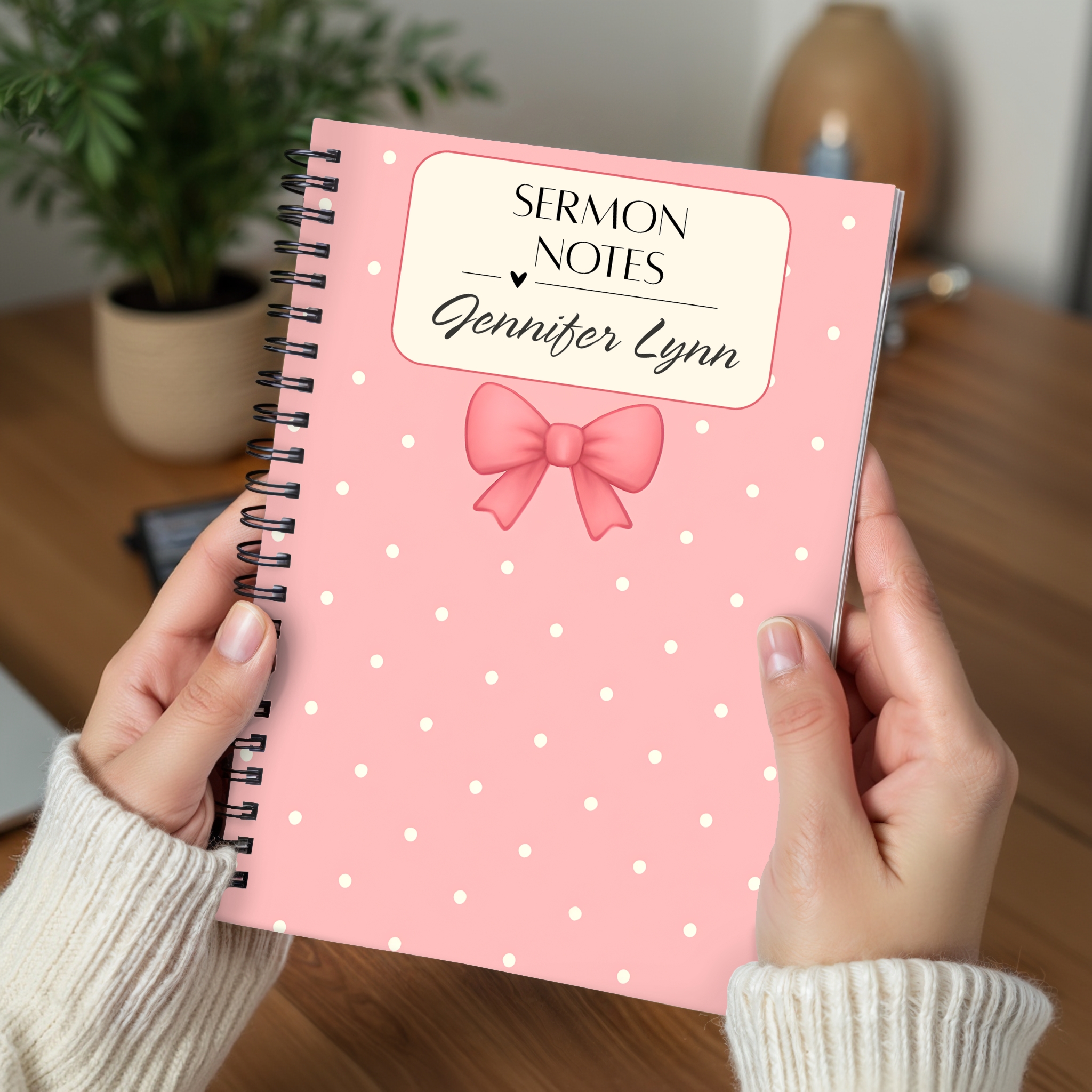 Sermon Notes Spiral Notebook Gift Personalized Pink Polka Dot with Bow Journal Gift product thumbnail image Sermon Notes Spiral Notebook Gift Personalized Pink Polka Dot with Bow Journal Gift product thumbnail image