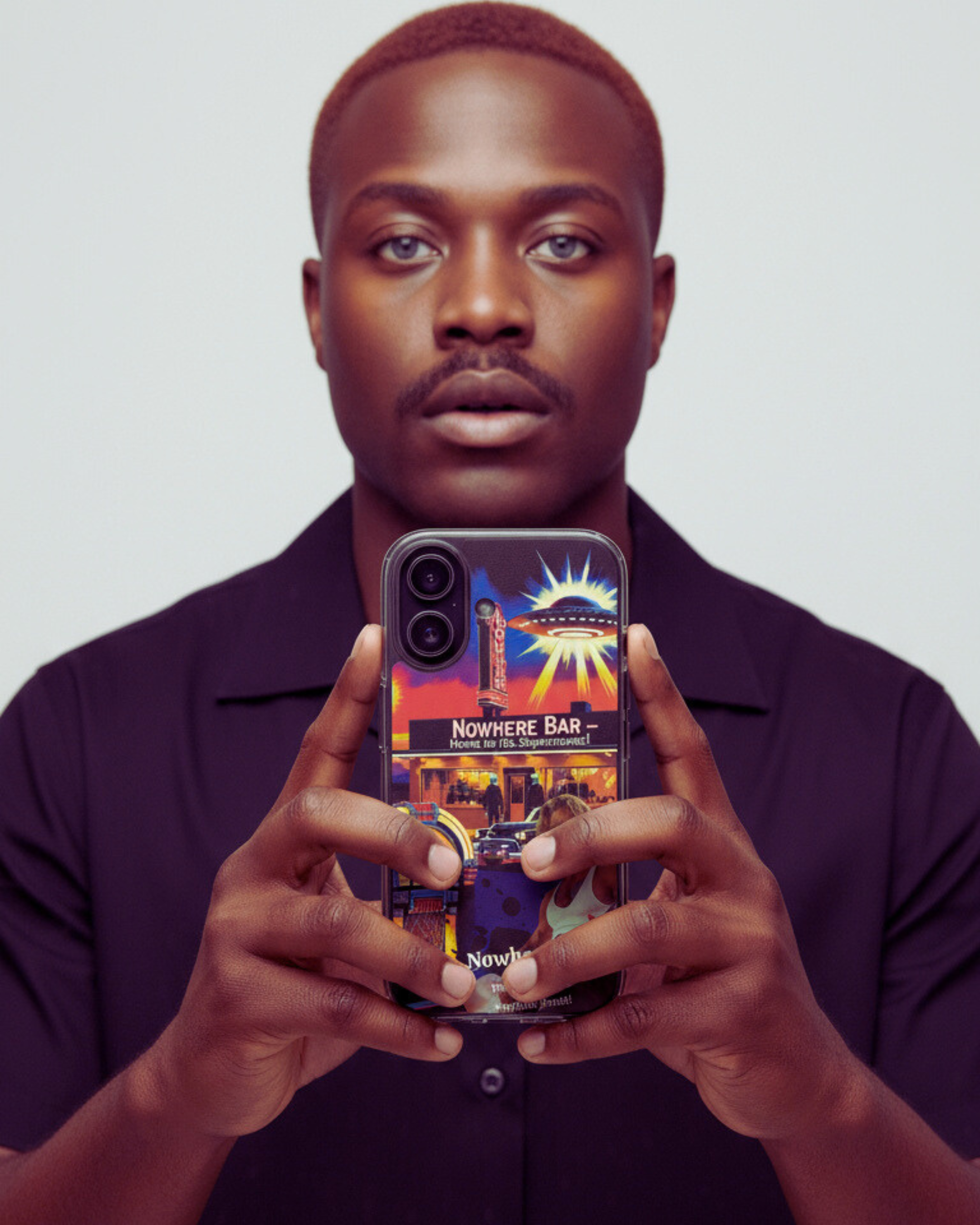 Retro Sci-Fi Cowboy Phone Case for iPhone – Sol “Stolen Fire” Nowhere Bar Edition – 1940s Pulp Fiction Pin-up Poster Art, Personalized MagSafe, Roswell UFO Gift for iPhone 14-17 product thumbnail image