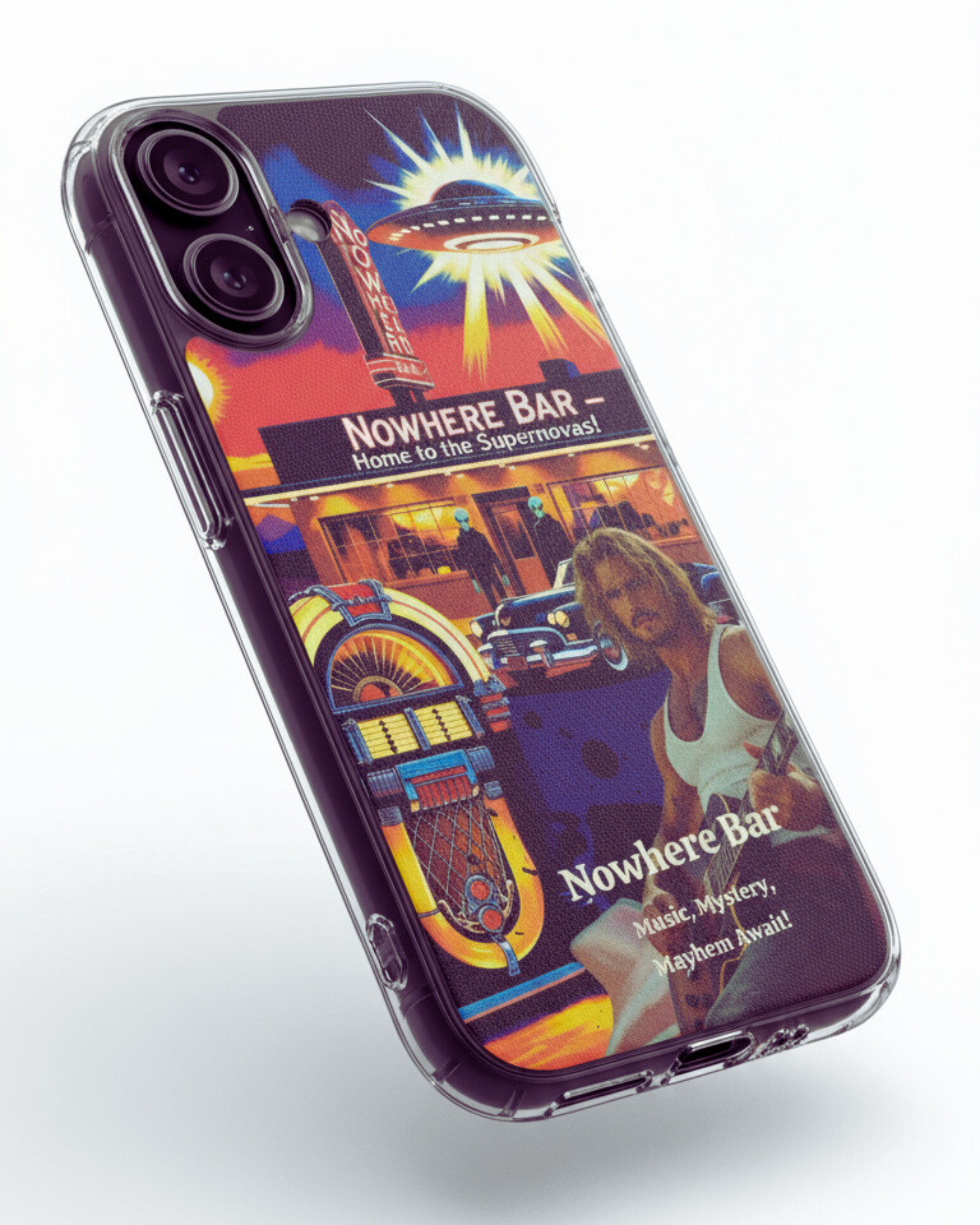 Retro Sci-Fi Cowboy Phone Case for iPhone – Sol “Stolen Fire” Nowhere Bar Edition – 1940s Pulp Fiction Pin-up Poster Art, Personalized MagSafe, Roswell UFO Gift for iPhone 14-17 product thumbnail image Retro Sci-Fi Cowboy Phone Case for iPhone – Sol “Stolen Fire” Nowhere Bar Edition – 1940s Pulp Fiction Pin-up Poster Art, Personalized MagSafe, Roswell UFO Gift for iPhone 14-17 product thumbnail image