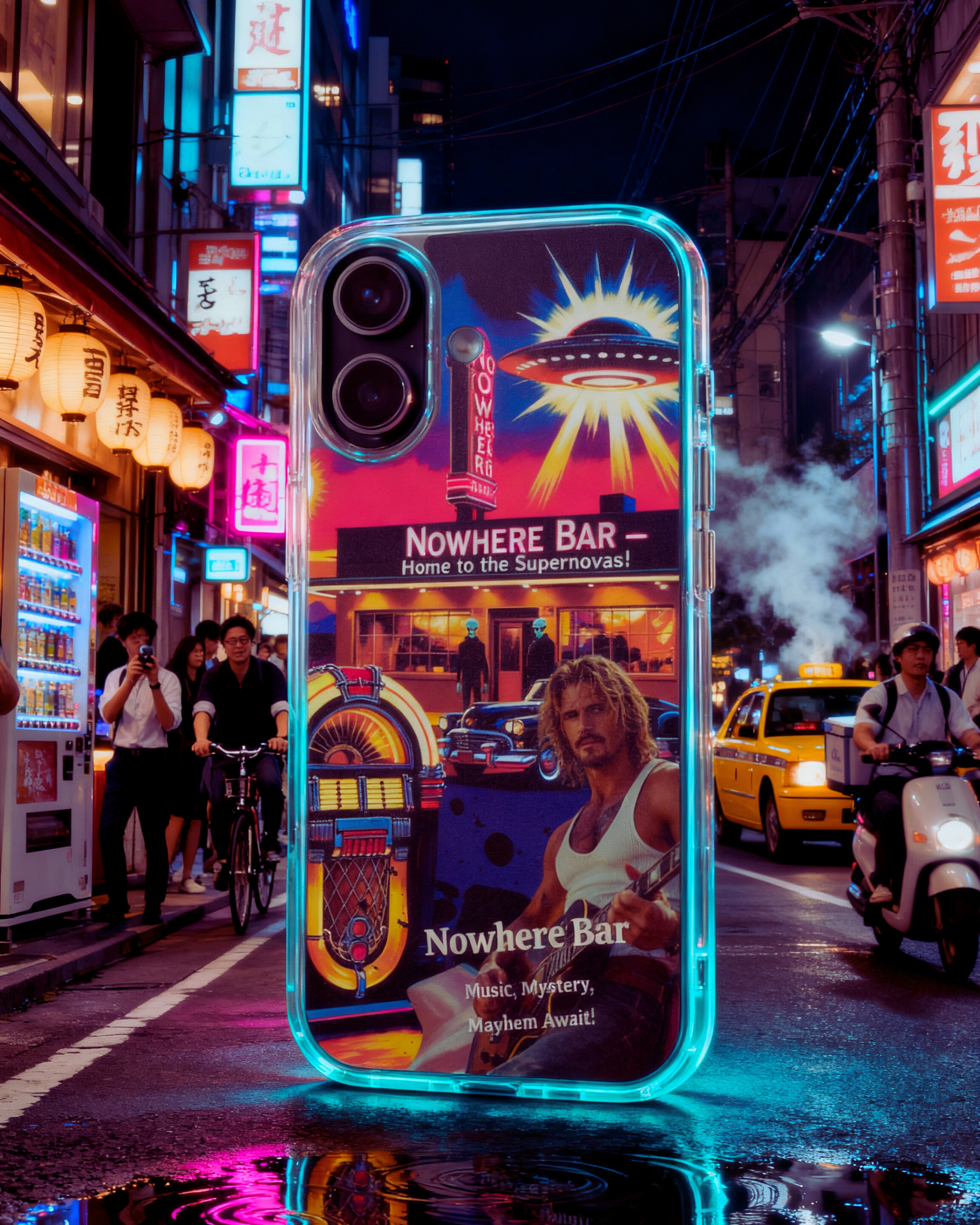 Retro Sci-Fi Cowboy Phone Case for iPhone – Sol “Stolen Fire” Nowhere Bar Edition – 1940s Pulp Fiction Pin-up Poster Art, Personalized MagSafe, Roswell UFO Gift for iPhone 14-17 product thumbnail image