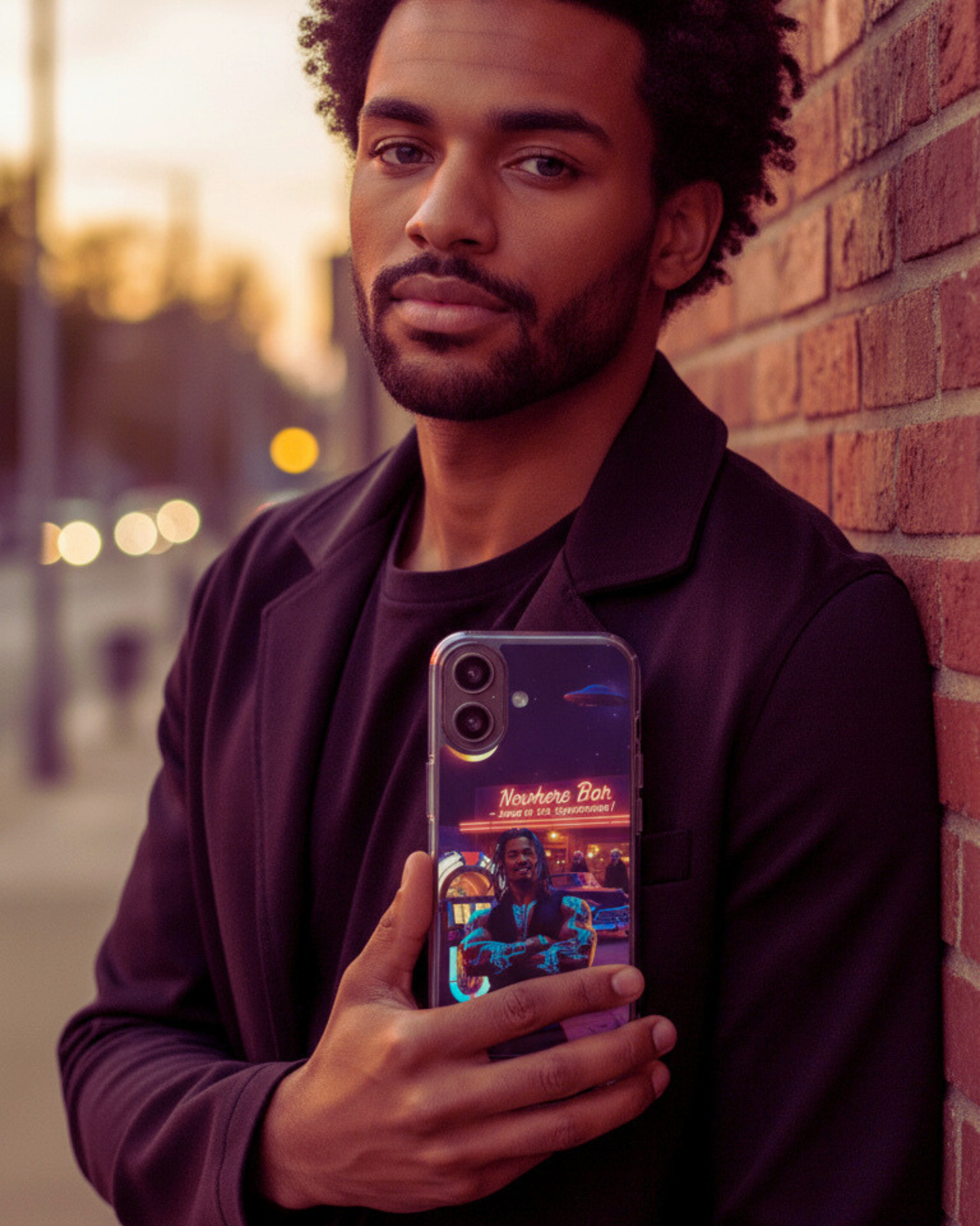 Retro Sci-Fi Rhythm Phone Case for iPhone – Pulse "Heartbeat Groove" Nowhere Bar Edition – 1940s Pulp Fiction Pin-up Art, MagSafe, Circuit Tattoo, UFO, Personalized Vintage Poster Gift for iPhone 14-17 product thumbnail image Retro Sci-Fi Rhythm Phone Case for iPhone – Pulse "Heartbeat Groove" Nowhere Bar Edition – 1940s Pulp Fiction Pin-up Art, MagSafe, Circuit Tattoo, UFO, Personalized Vintage Poster Gift for iPhone 14-17 product thumbnail image