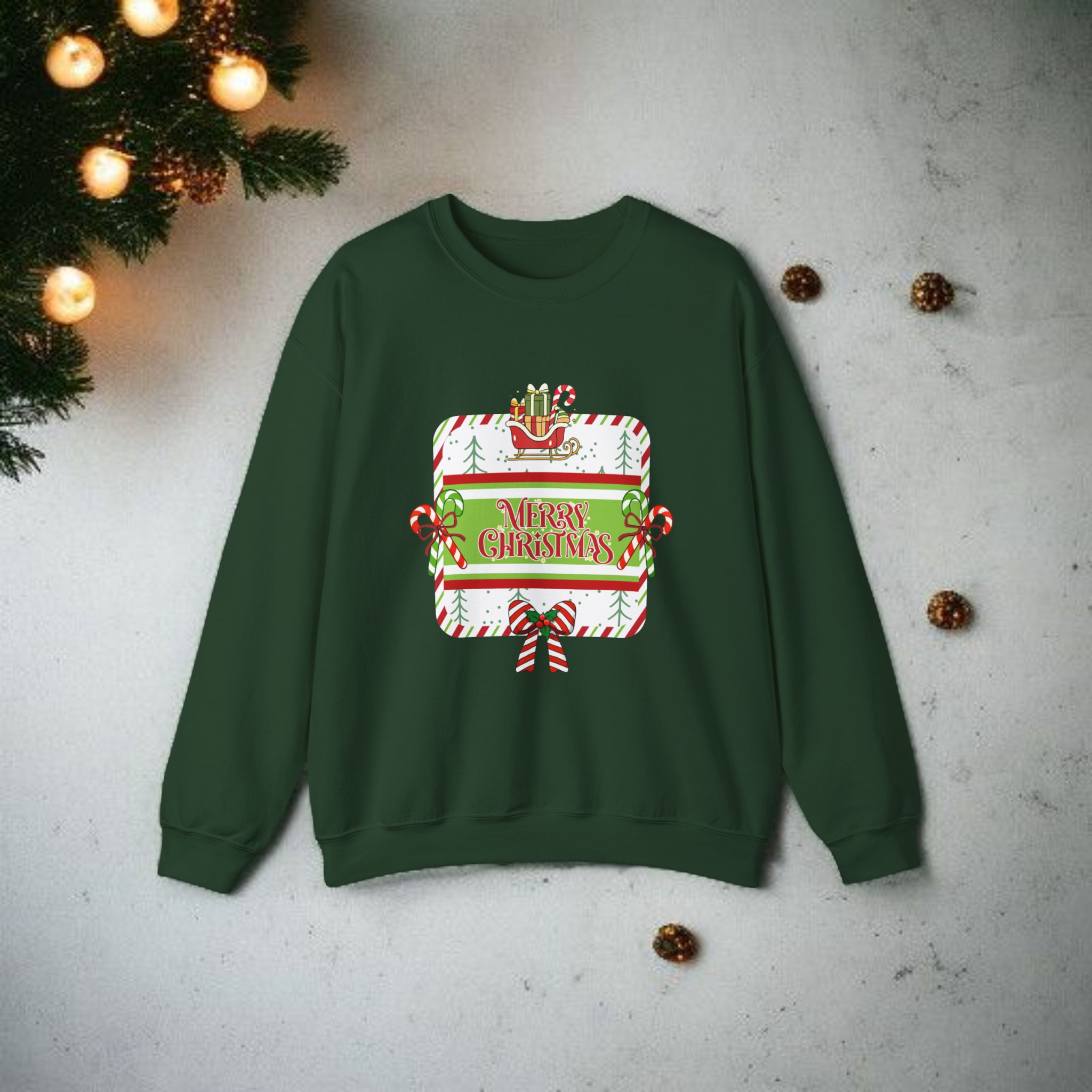 Christmas Crewneck Sweatshirt — 'Merry Christmas' Candy Cane Gift Design product thumbnail image Christmas Crewneck Sweatshirt — 'Merry Christmas' Candy Cane Gift Design product thumbnail image
