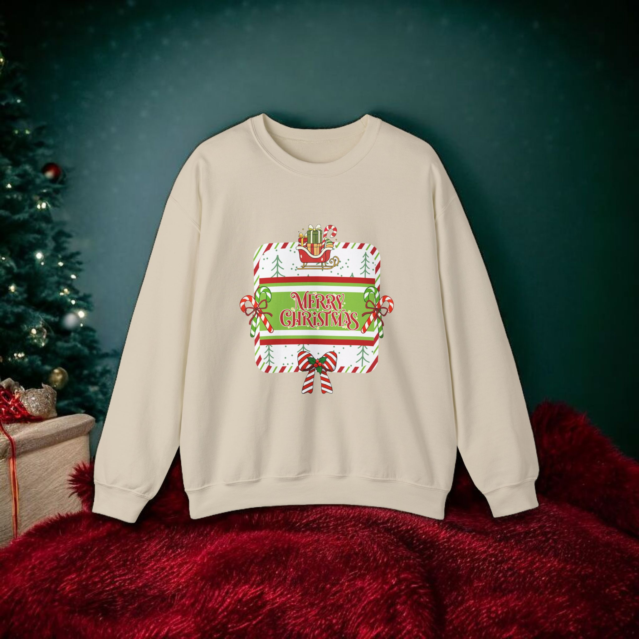 Christmas Crewneck Sweatshirt — 'Merry Christmas' Candy Cane Gift Design product thumbnail image