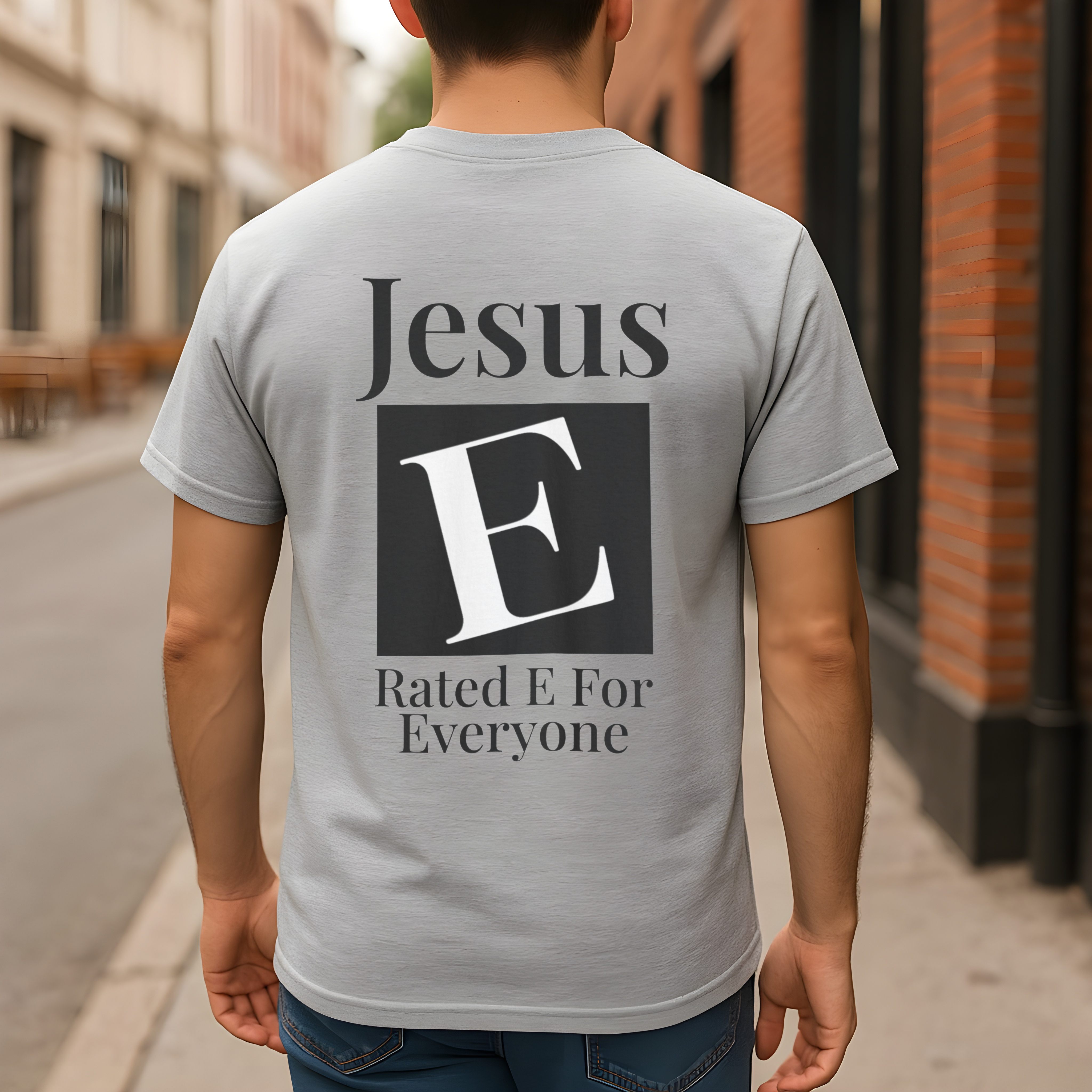 Jesus Rated E for Everyone Christian Heavy Cotton T-Shirt – John 3:16 Inspired Faith Tee, Modern Minimalist Christian Shirt for Men and Women