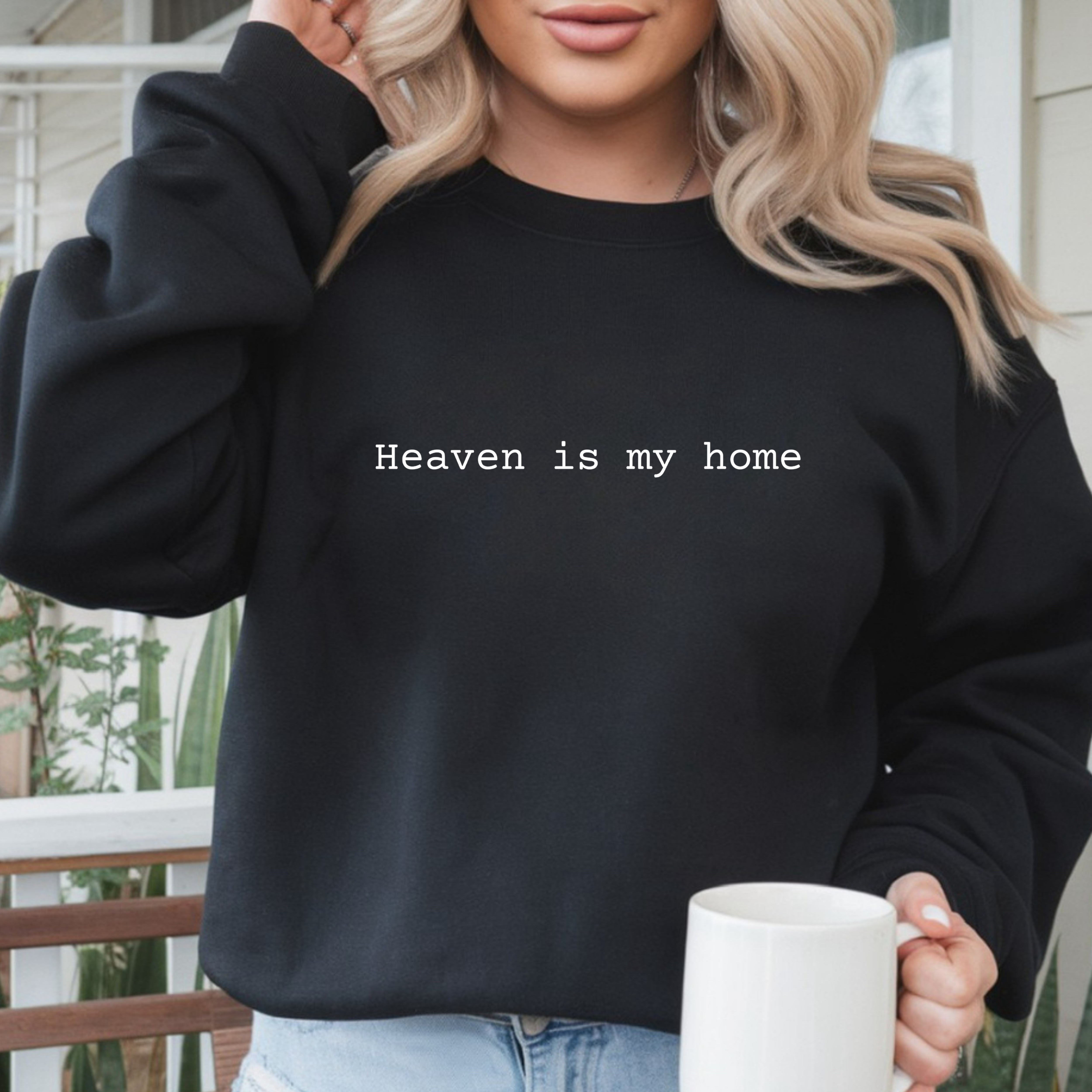 Embroidered Heaven is my Home Christian Unisex Crewneck Gildan Sweatshirt 