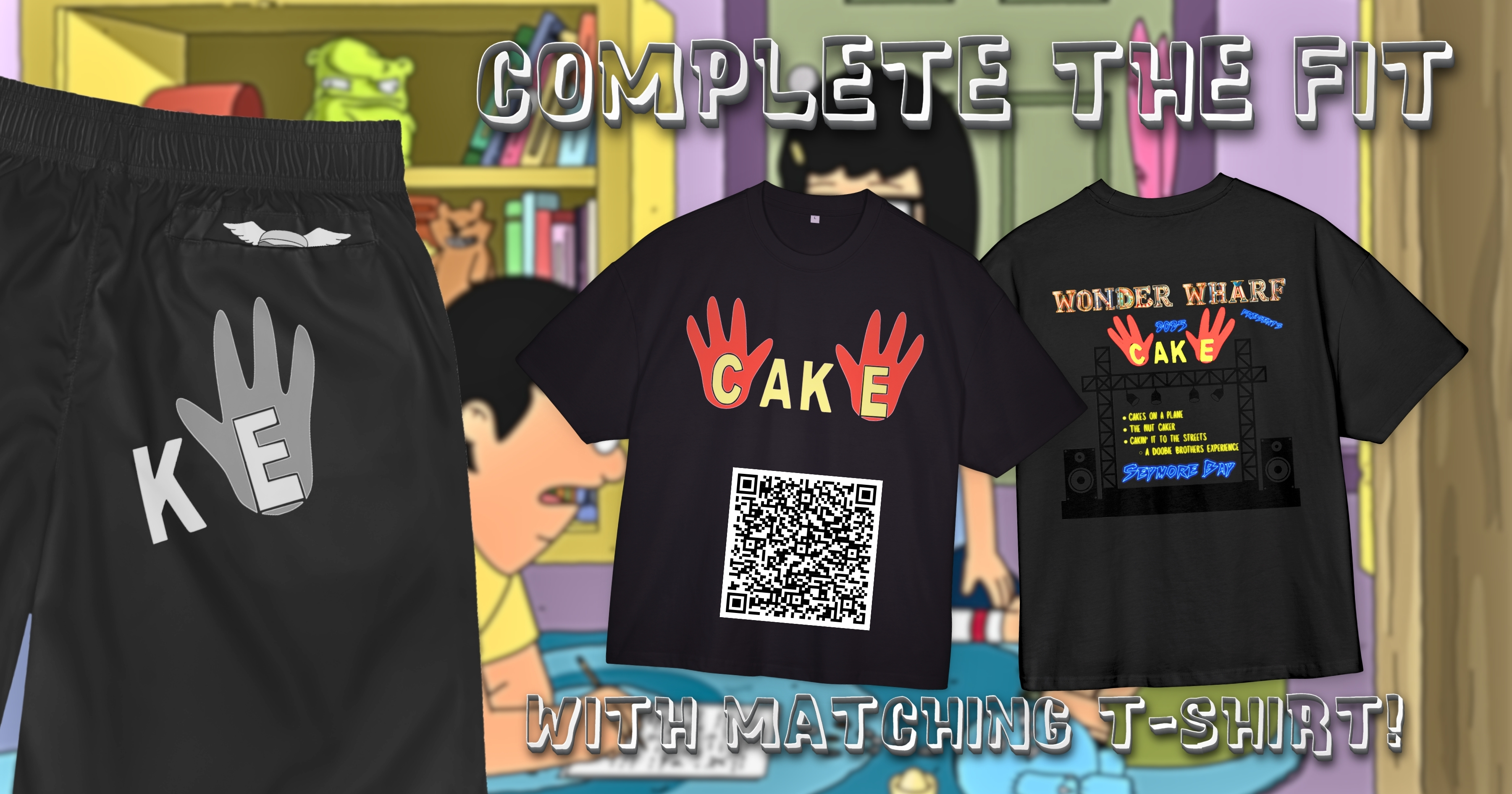 Bob's Burgers Cake Concert Men's Jogger Shorts, Lounge Pants product thumbnail image Bob's Burgers Cake Concert Men's Jogger Shorts, Lounge Pants product thumbnail image