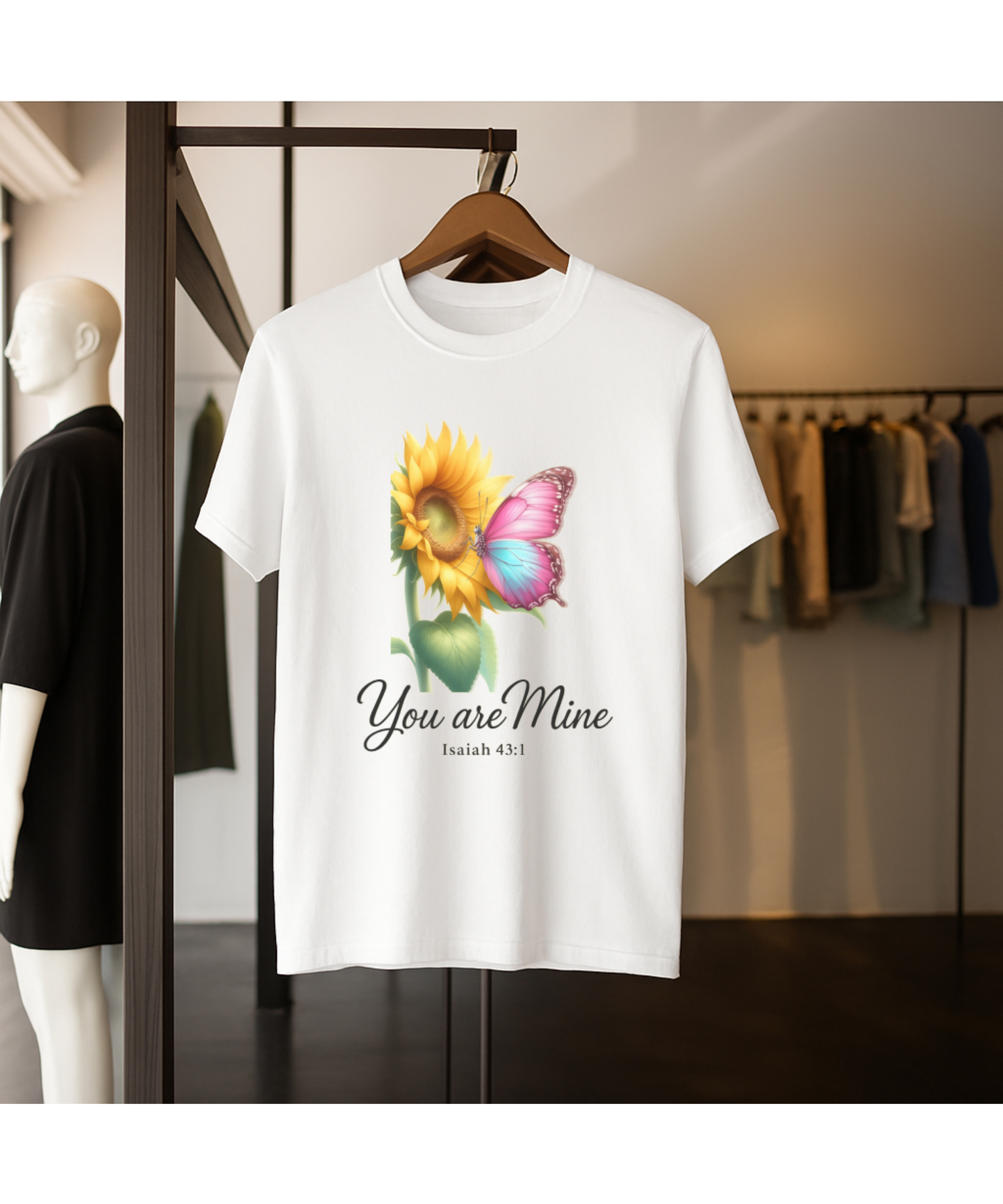 You Are Mine Isaiah 43:1 Christian Softstyle Womens T-Shirt – Faith & Encouragement Tee with Sunflower and Butterfly Design, Inspirational Scripture Shirt for Women product thumbnail image You Are Mine Isaiah 43:1 Christian Softstyle Womens T-Shirt – Faith & Encouragement Tee with Sunflower and Butterfly Design, Inspirational Scripture Shirt for Women product thumbnail image