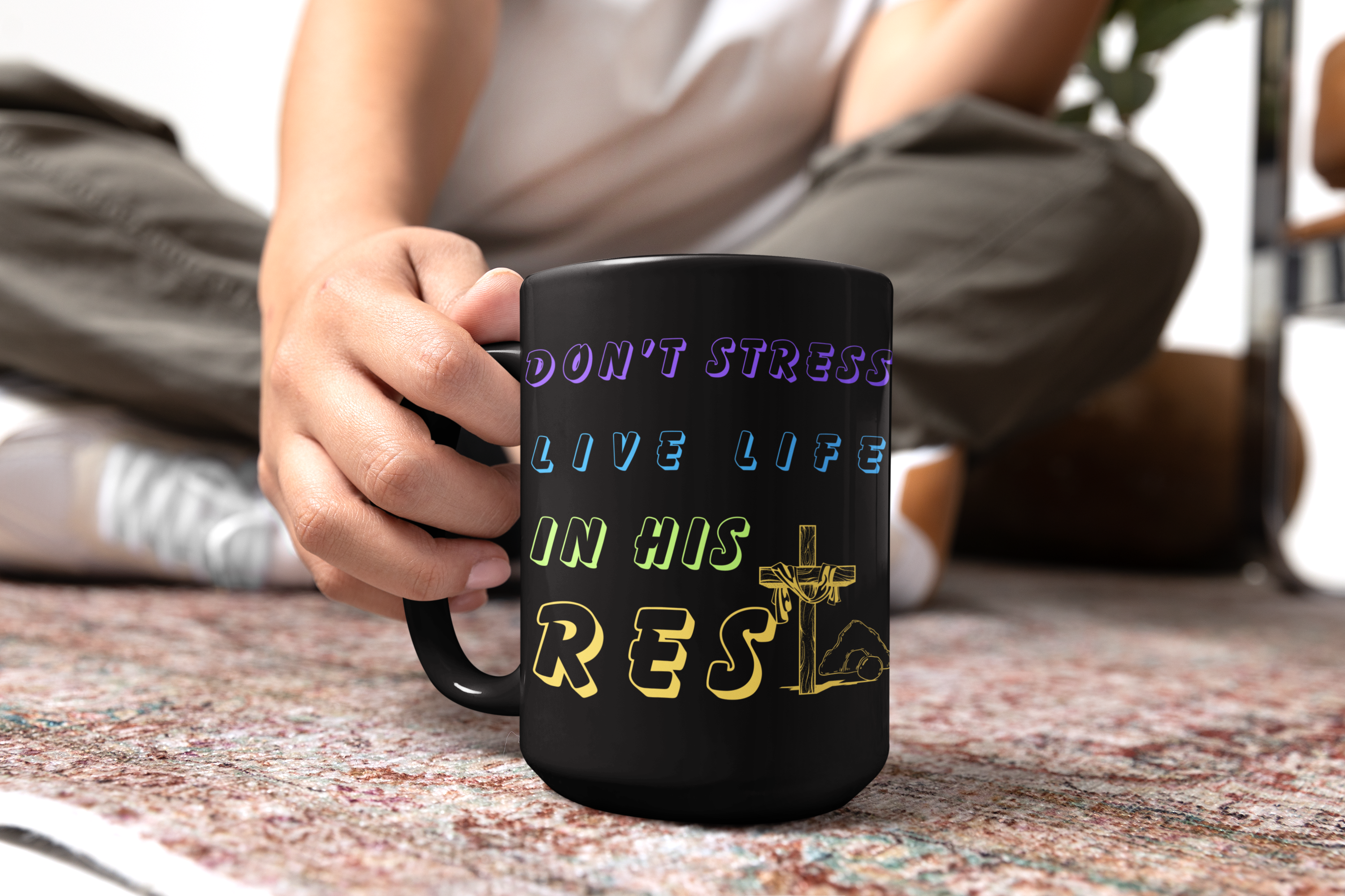 Live Life in Rest Inspirational Ceramic Black Mug (11oz, 15oz) product thumbnail image Live Life in Rest Inspirational Ceramic Black Mug (11oz, 15oz) product thumbnail image