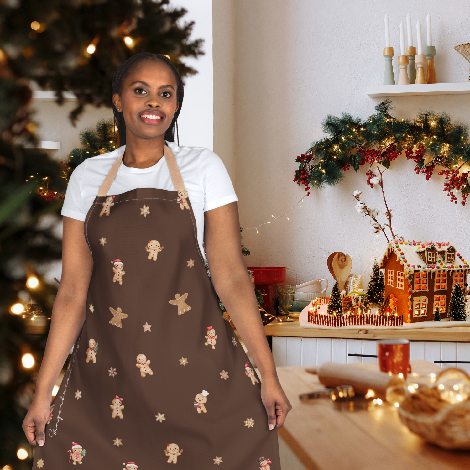 Holiday Gingerbread Cookie Apron, Festive Christmas Baking Smock product thumbnail image Holiday Gingerbread Cookie Apron, Festive Christmas Baking Smock product thumbnail image