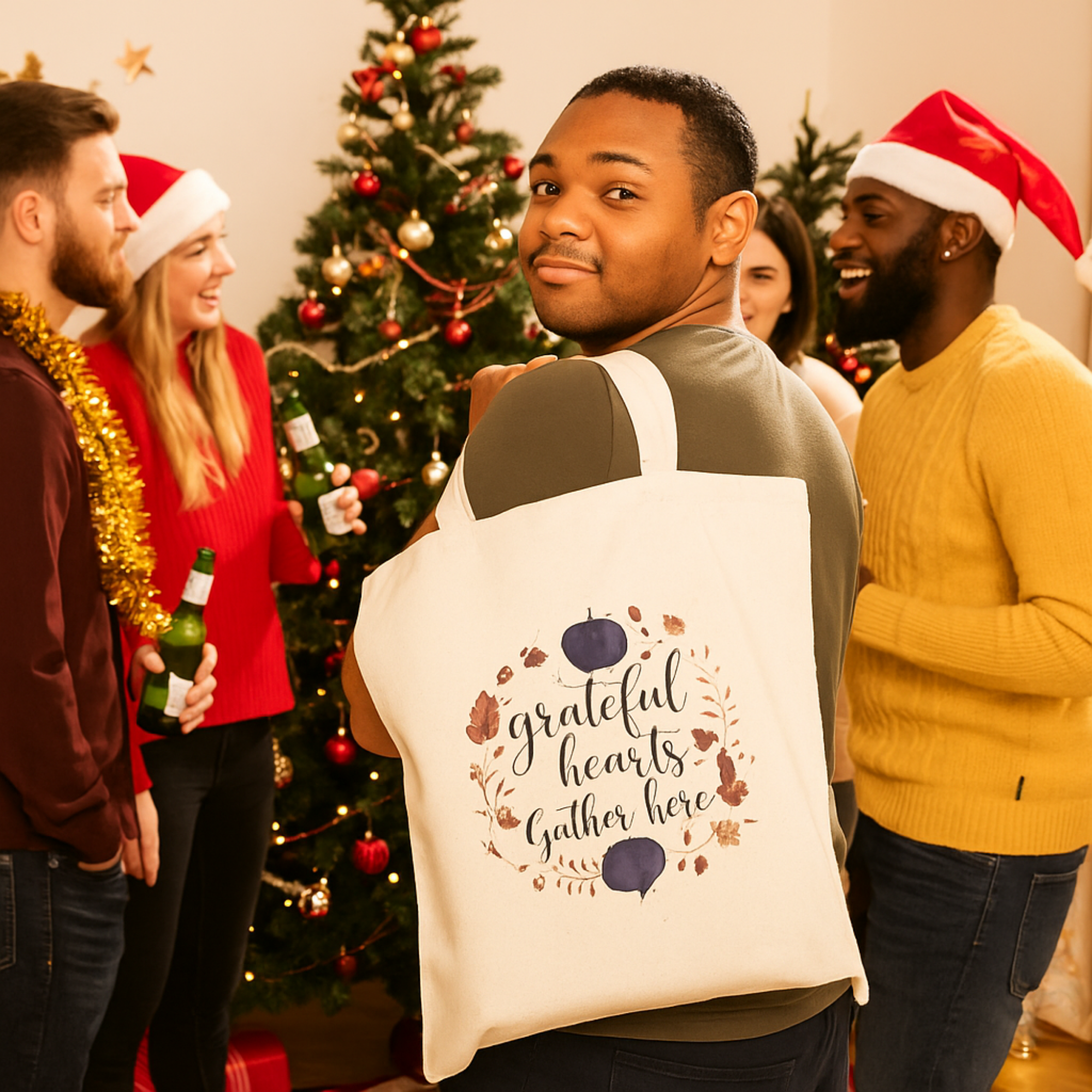 Grateful Hearts Gather Here Winter Holiday Tote Bag | Pumpkin Canvas Tote | Christmas Hostess Gift | Seasonal Gratitude Bag product thumbnail image Grateful Hearts Gather Here Winter Holiday Tote Bag | Pumpkin Canvas Tote | Christmas Hostess Gift | Seasonal Gratitude Bag product thumbnail image