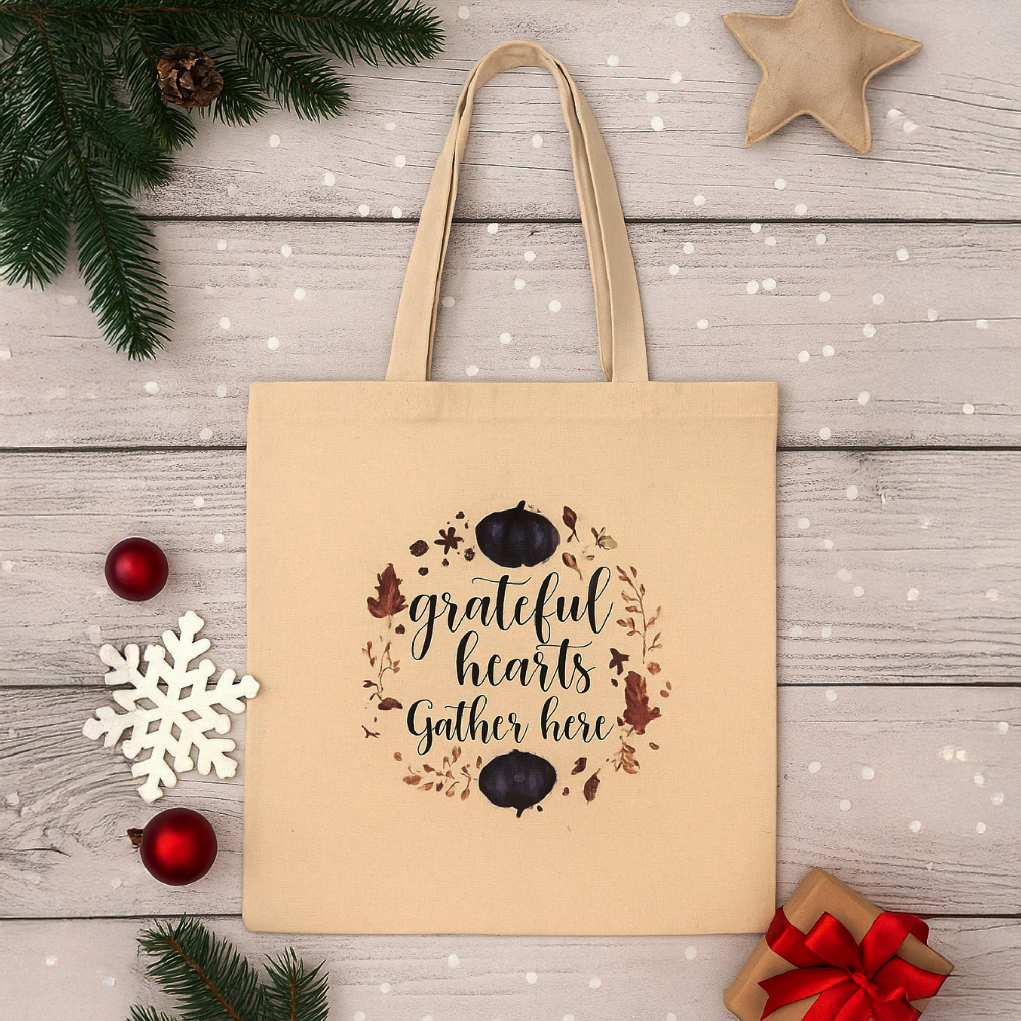 Grateful Hearts Gather Here Winter Holiday Tote Bag | Pumpkin Canvas Tote | Christmas Hostess Gift | Seasonal Gratitude Bag product thumbnail image Grateful Hearts Gather Here Winter Holiday Tote Bag | Pumpkin Canvas Tote | Christmas Hostess Gift | Seasonal Gratitude Bag product thumbnail image