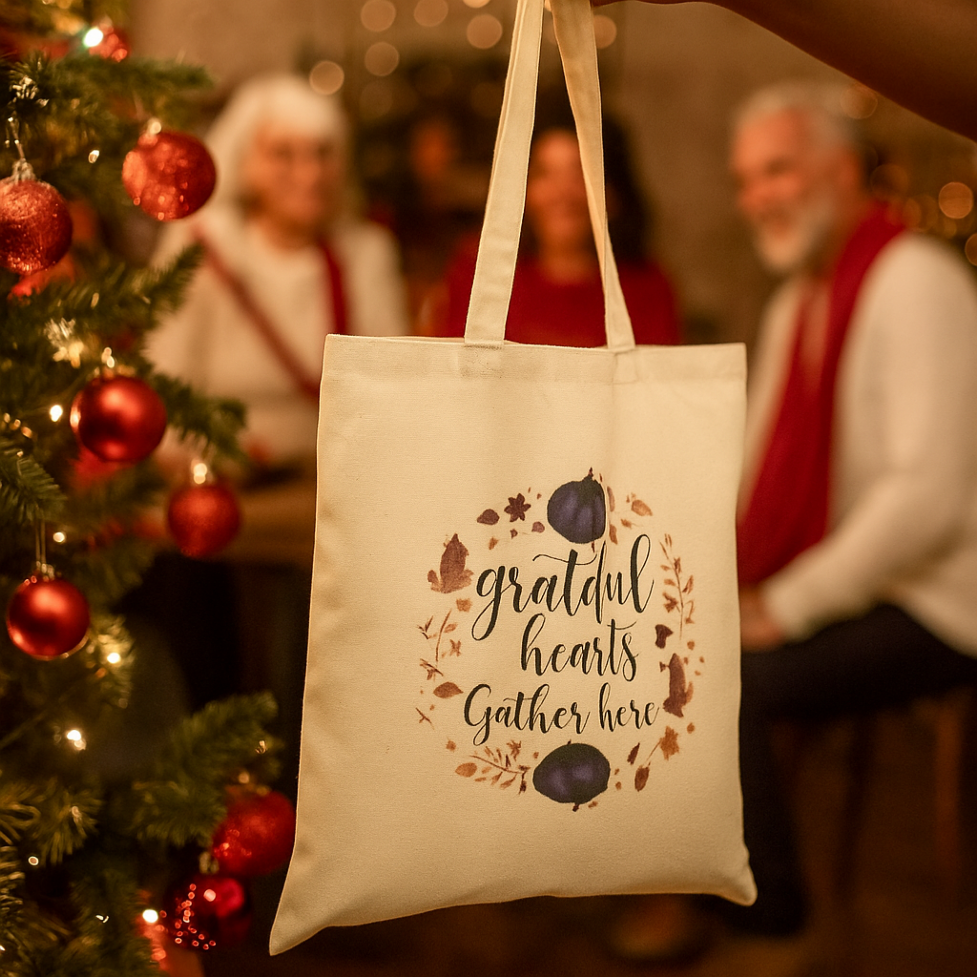 Grateful Hearts Gather Here Winter Holiday Tote Bag | Pumpkin Canvas Tote | Christmas Hostess Gift | Seasonal Gratitude Bag product thumbnail image Grateful Hearts Gather Here Winter Holiday Tote Bag | Pumpkin Canvas Tote | Christmas Hostess Gift | Seasonal Gratitude Bag product thumbnail image