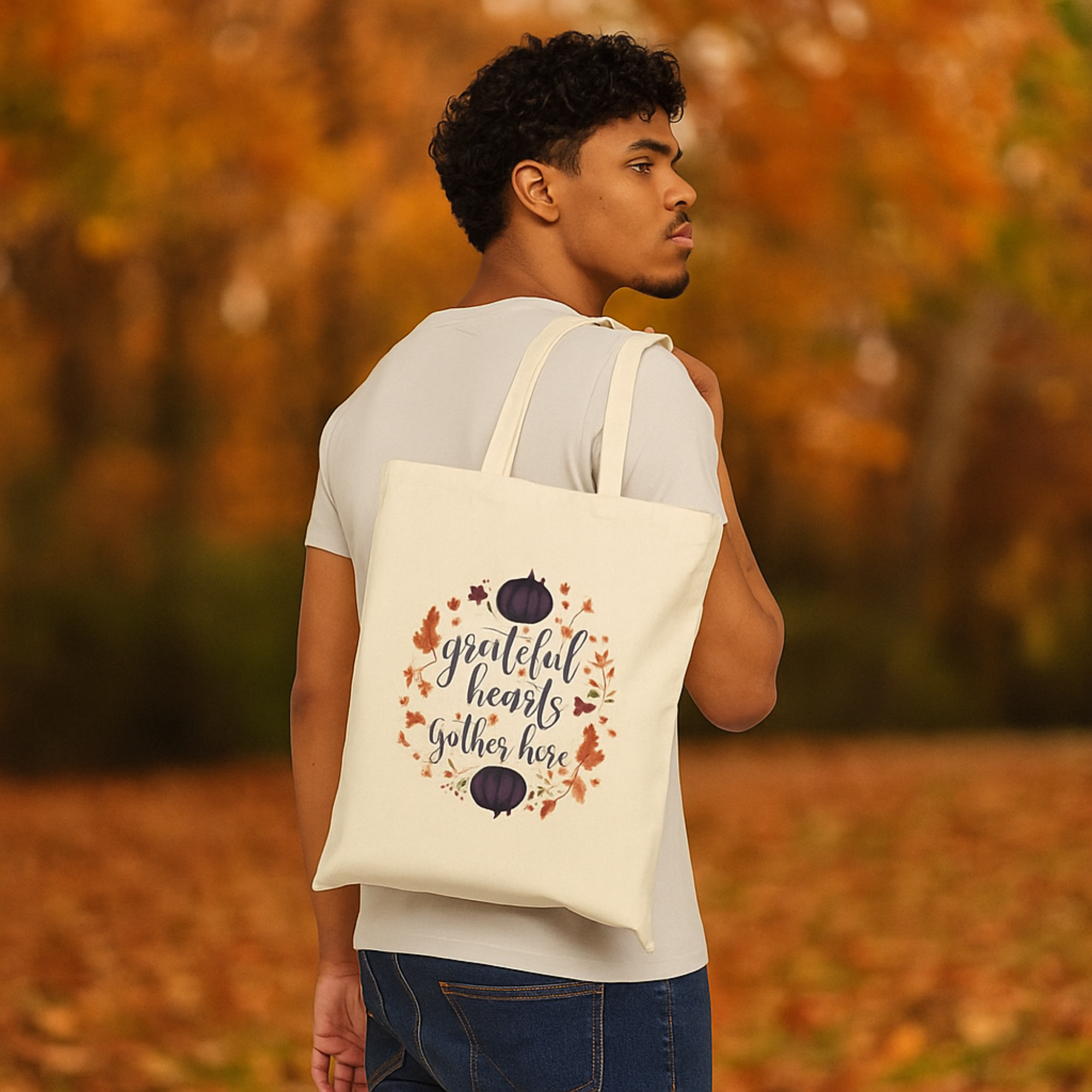 Grateful Hearts Gather Here Winter Holiday Tote Bag | Pumpkin Canvas Tote | Christmas Hostess Gift | Seasonal Gratitude Bag product thumbnail image Grateful Hearts Gather Here Winter Holiday Tote Bag | Pumpkin Canvas Tote | Christmas Hostess Gift | Seasonal Gratitude Bag product thumbnail image