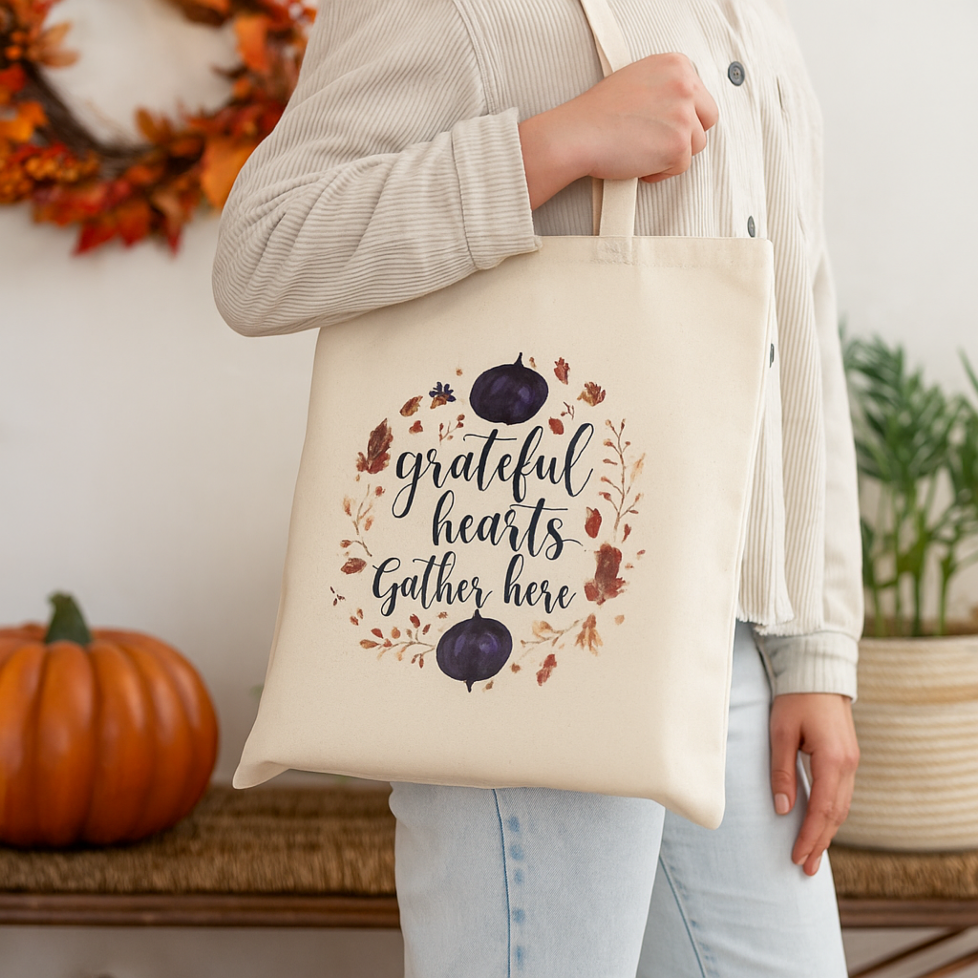 Grateful Hearts Gather Here Winter Holiday Tote Bag | Pumpkin Canvas Tote | Christmas Hostess Gift | Seasonal Gratitude Bag Grateful Hearts Gather Here Winter Holiday Tote Bag | Pumpkin Canvas Tote | Christmas Hostess Gift | Seasonal Gratitude Bag
