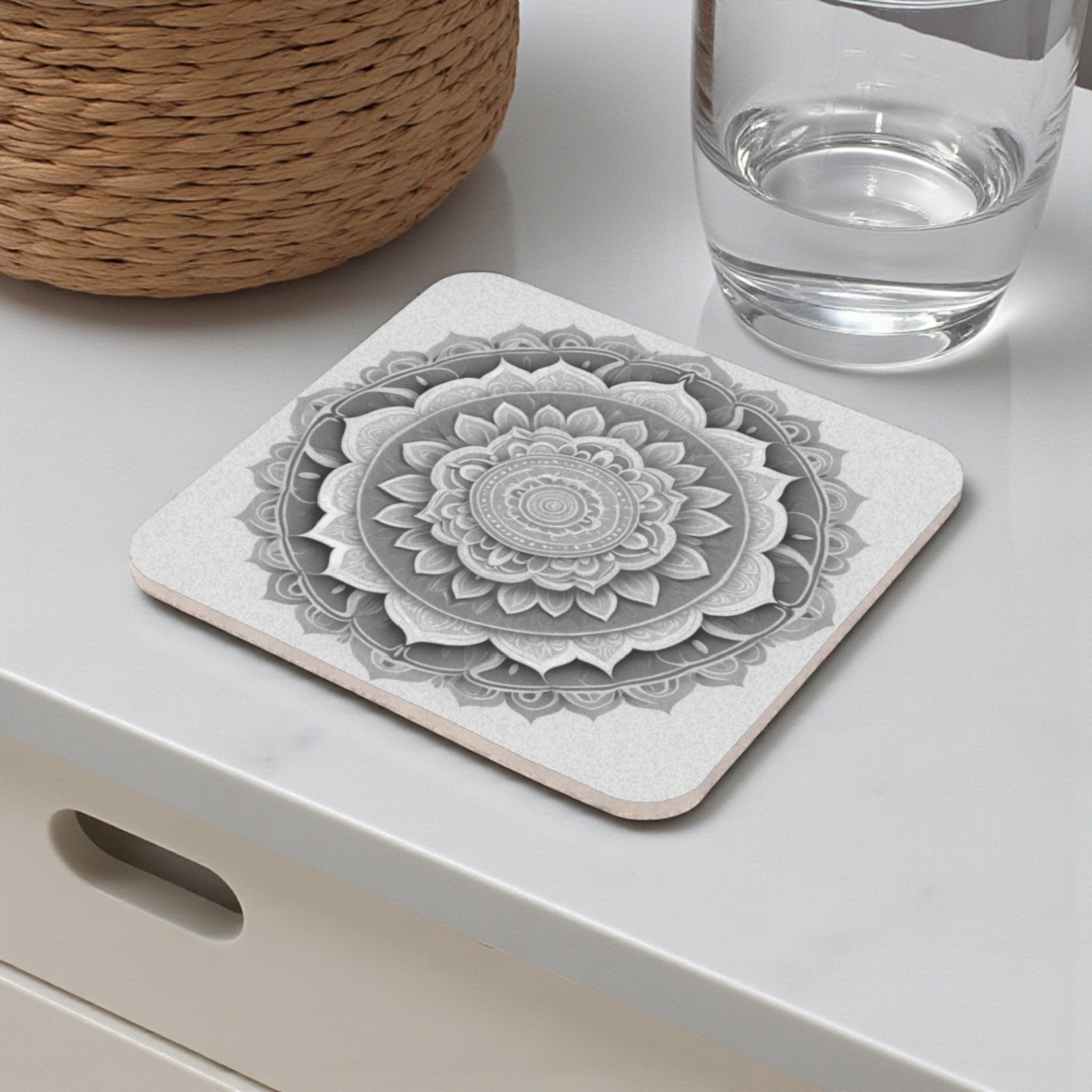 Minimalist Gray Mandala Cork Back Coaster
