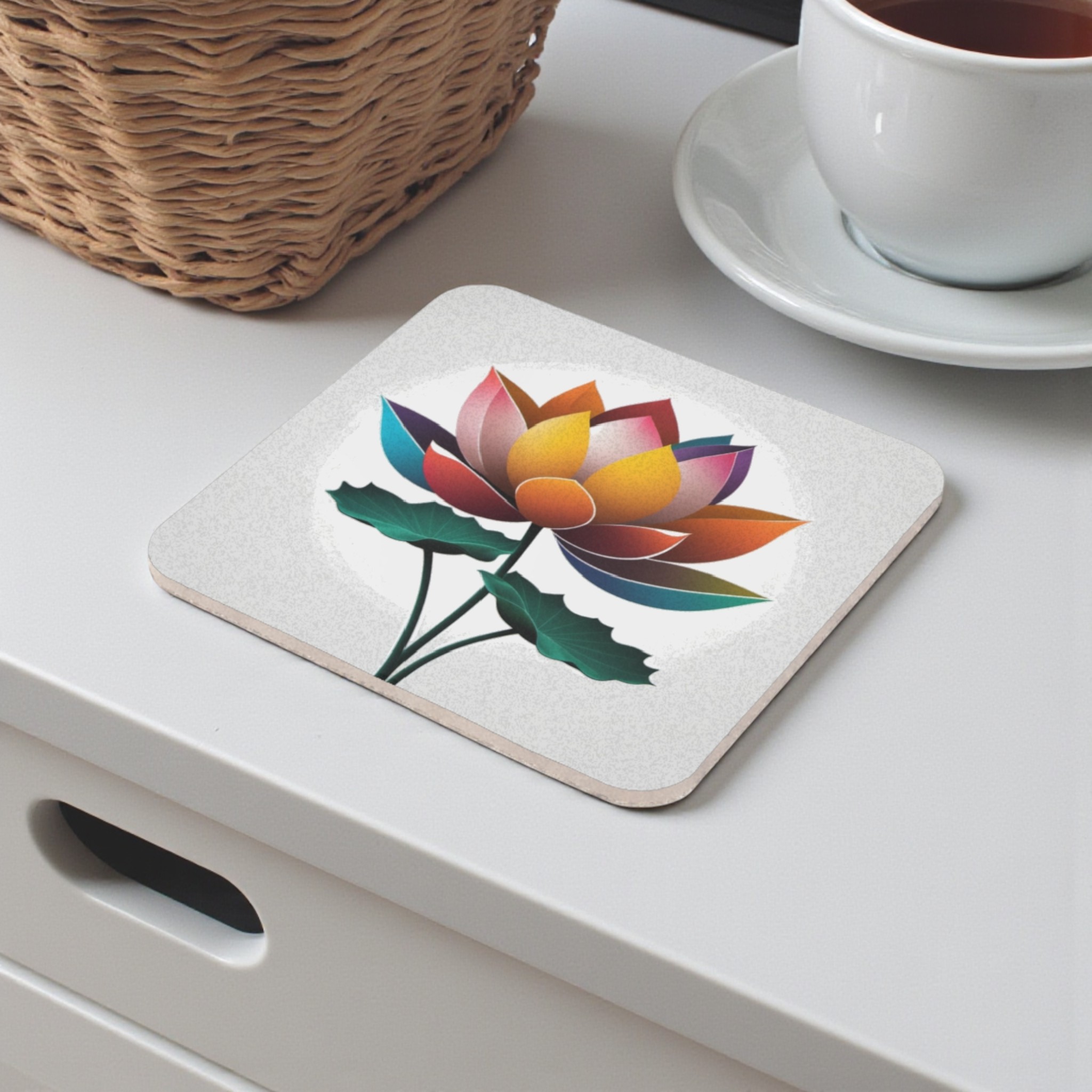 Meditation Lotus Floral Cork Back Coaster