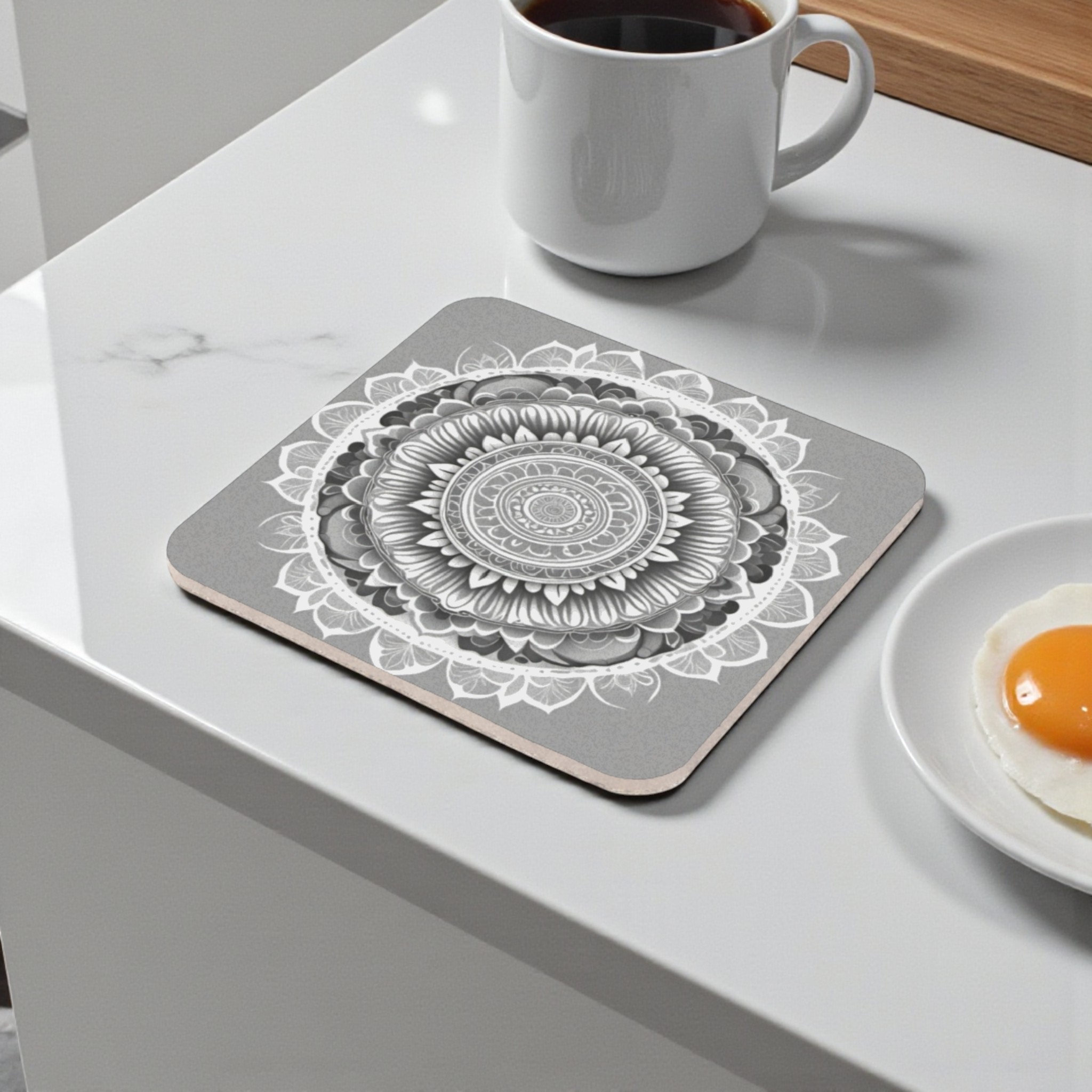 High-Contrast Mandala Cork Back Coaster